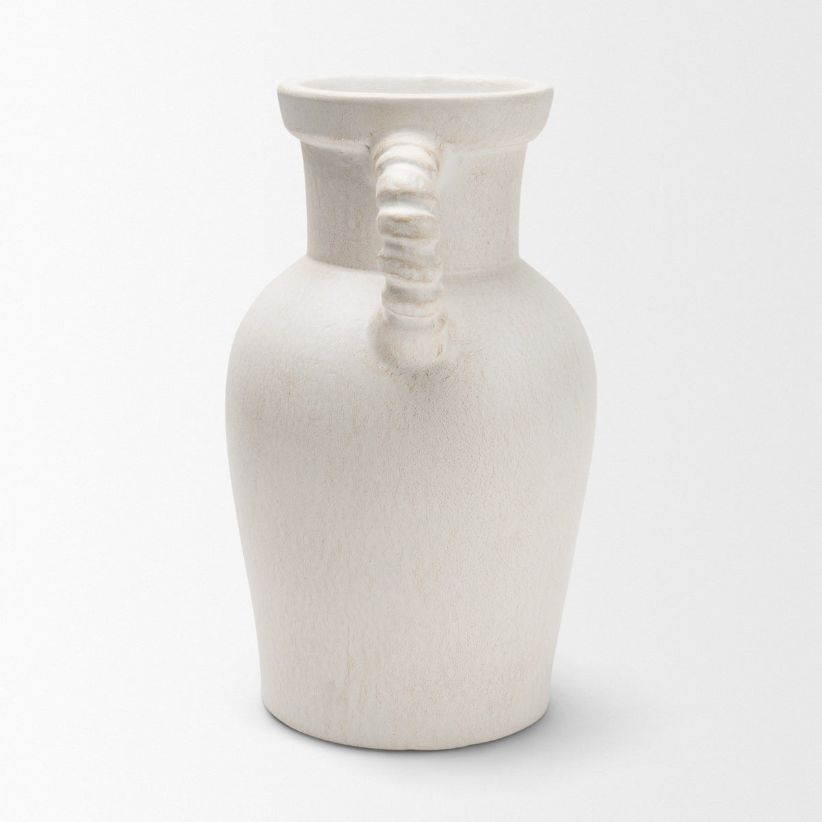 Trenza Small White Ceramic Vase w/ Twisted Handles-Vase-DECOROLALA