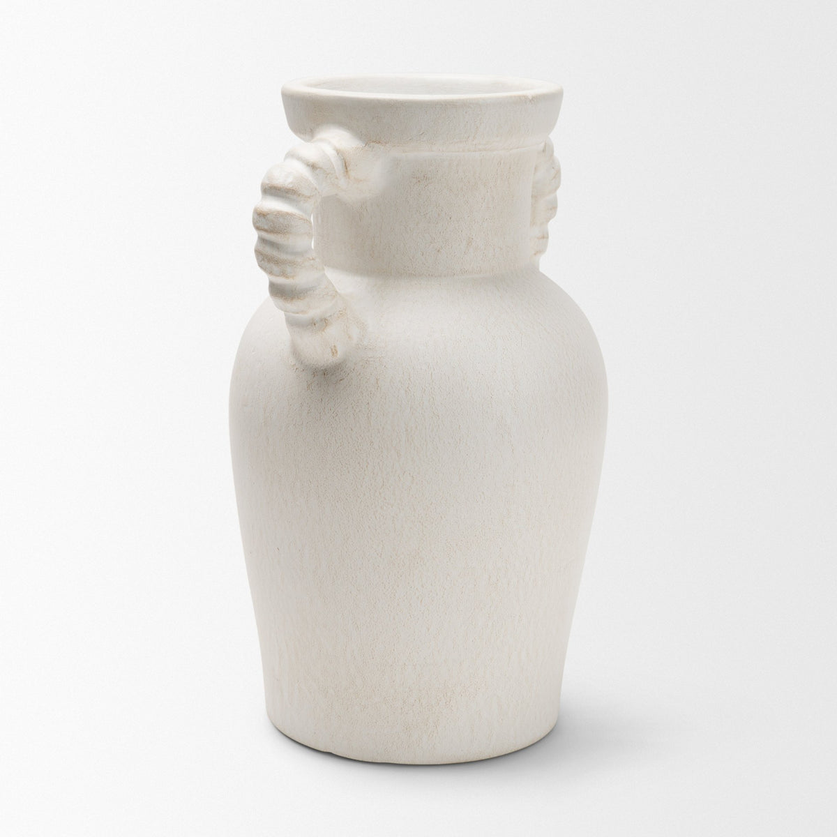 Trenza Small White Ceramic Vase w/ Twisted Handles-Vase-DECOROLALA