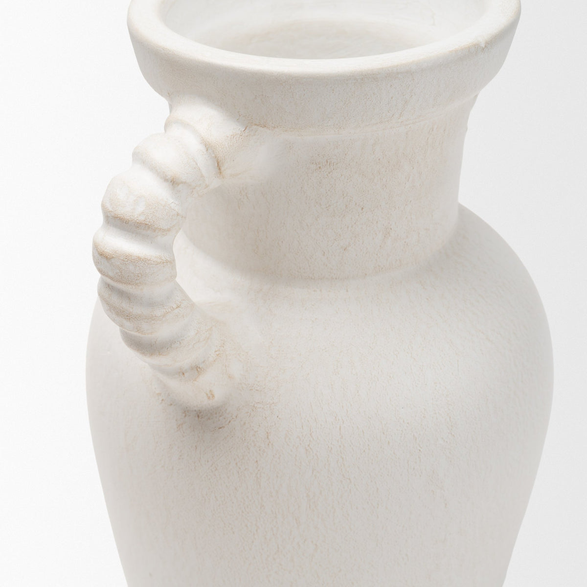 Trenza Small White Ceramic Vase w/ Twisted Handles-Vase-DECOROLALA