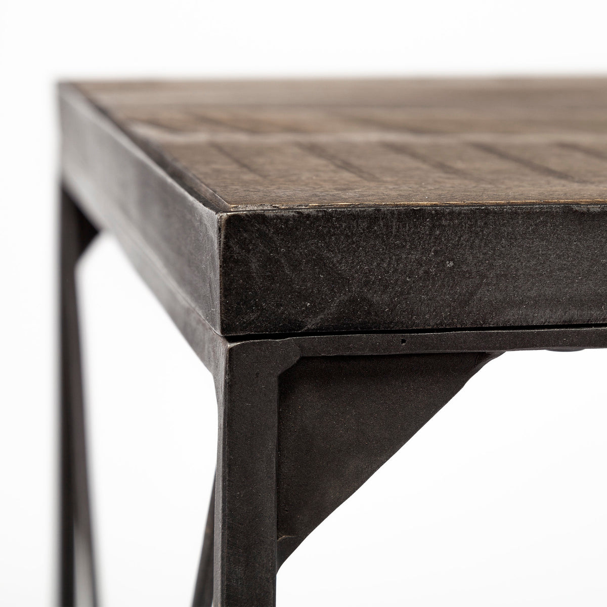 Trestman II 24" x 22.5" Square Top Medium Brown Wood and Iron Cross Braced End/Side Table-End and Side Tables-DECOROLALA