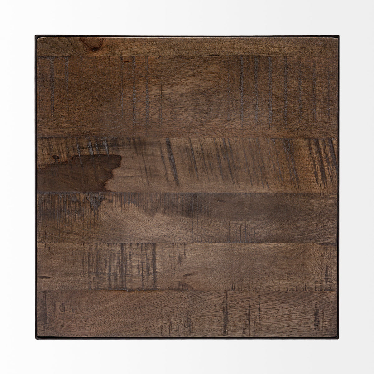 Trestman II 24" x 22.5" Square Top Medium Brown Wood and Iron Cross Braced End/Side Table-End and Side Tables-DECOROLALA