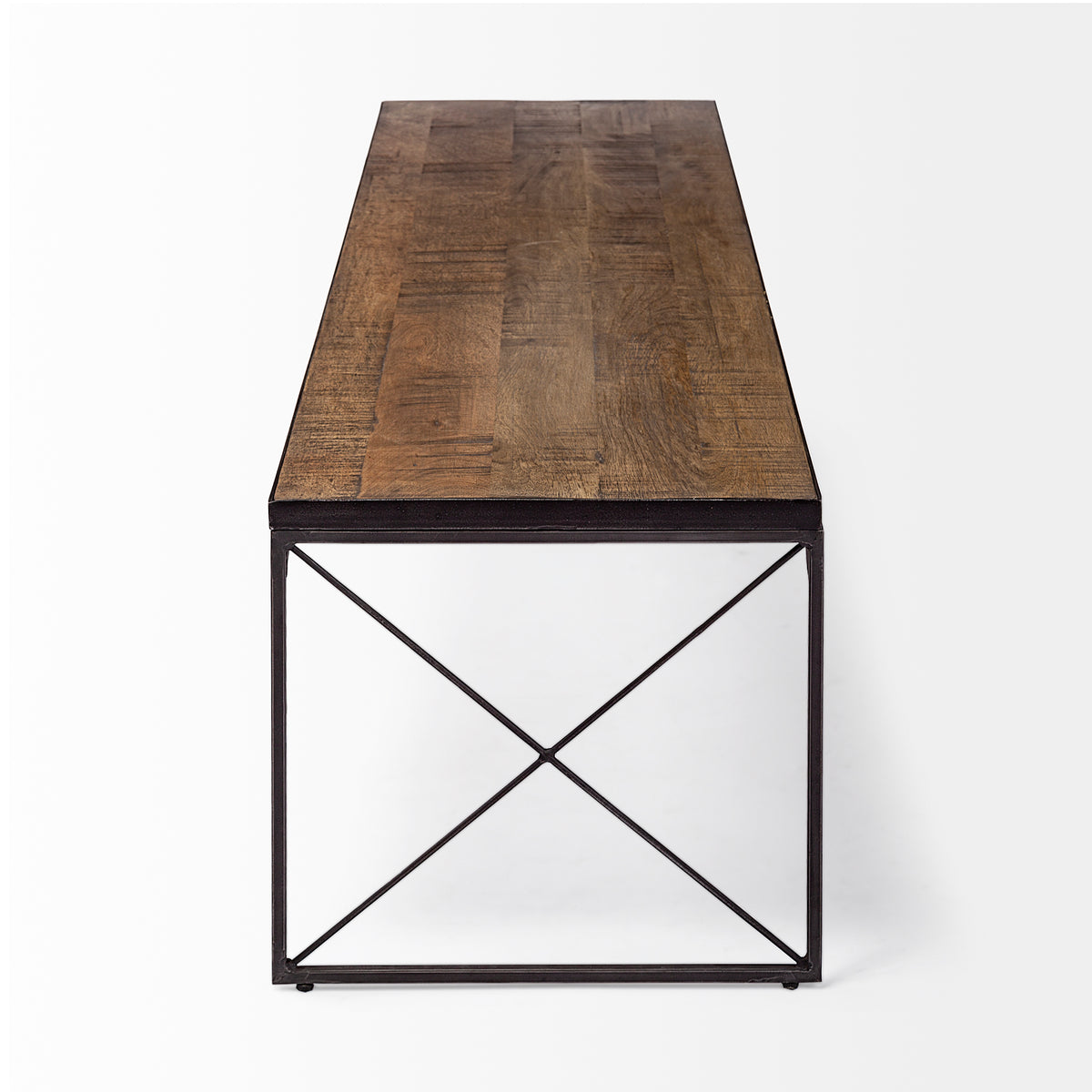 Trestman III 66L x 18W Brown Wood Top W/Black Iron Base Accent Bench-Benches-DECOROLALA