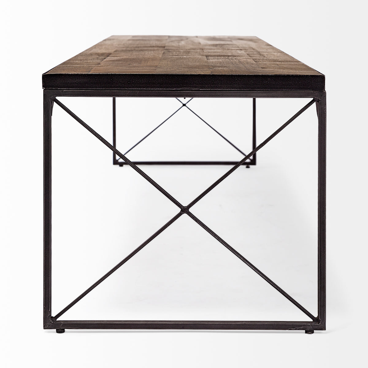 Trestman III 66L x 18W Brown Wood Top W/Black Iron Base Accent Bench-Benches-DECOROLALA