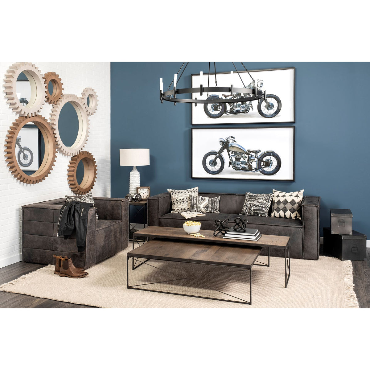 Trestman III 66L x 18W Brown Wood Top W/Black Iron Base Accent Bench-Benches-DECOROLALA