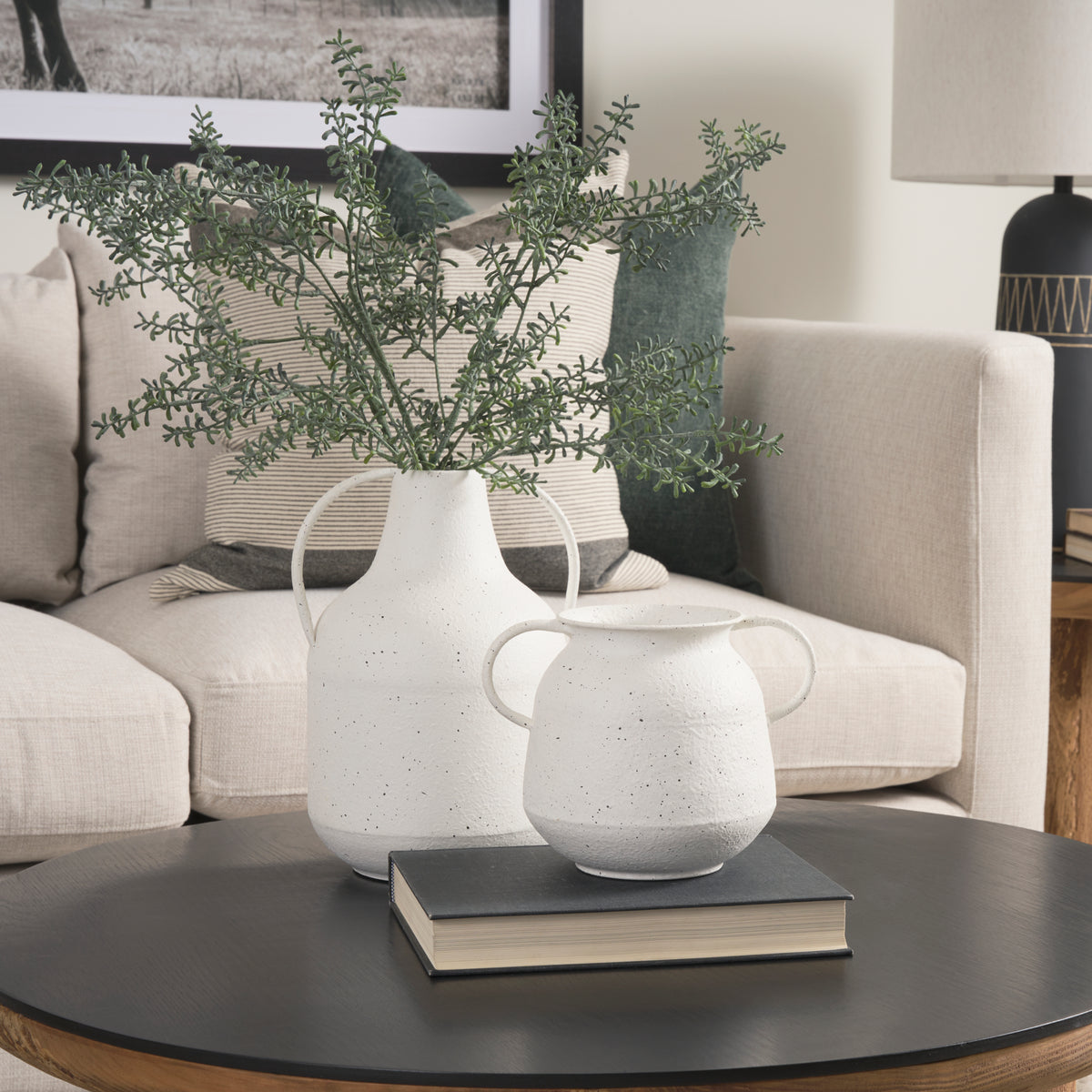 Treva Small White w/ Black Speckles Metal Vase-Vase-DECOROLALA