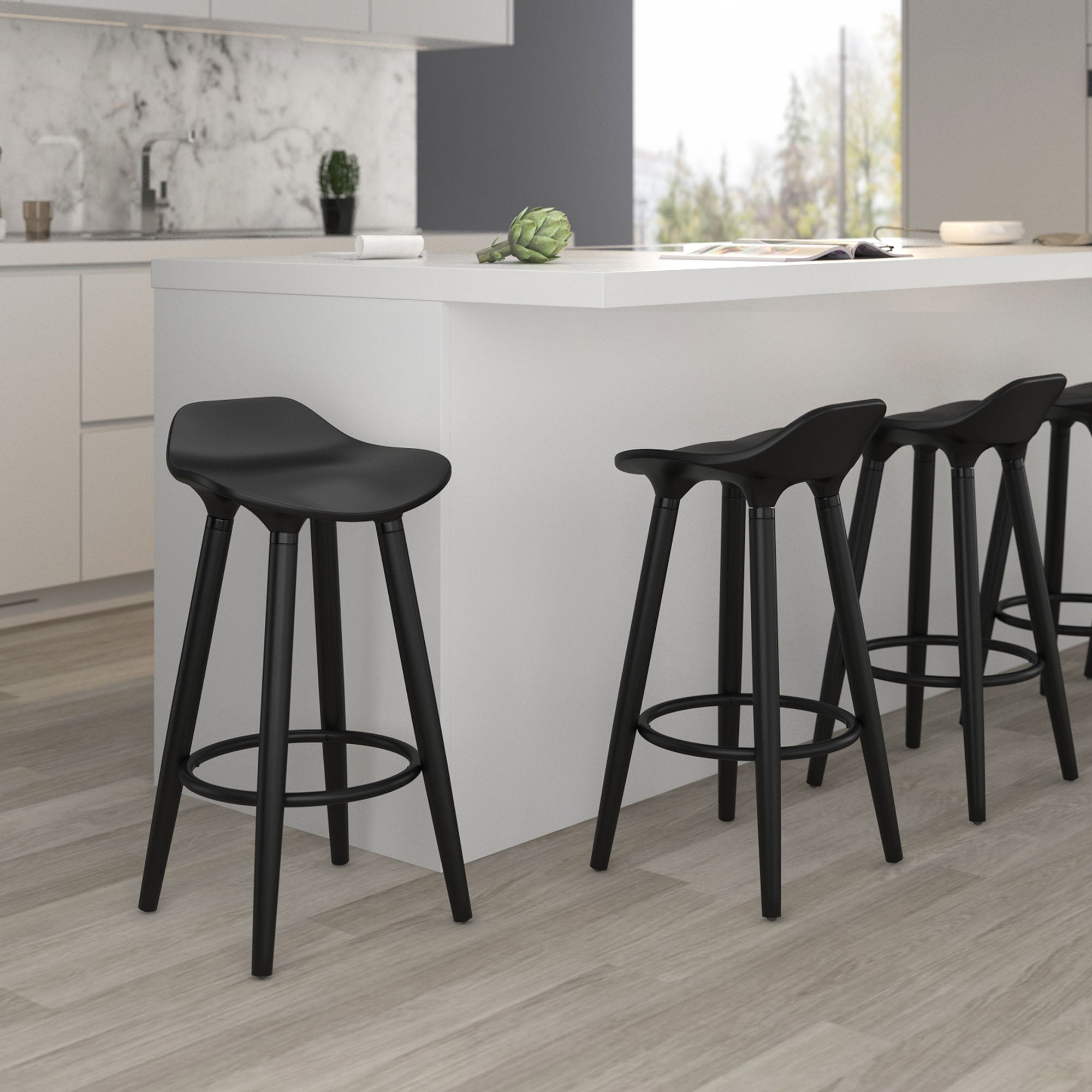 Trex Counter Stool - Black ABS Plastic Modern Seat-DECOROLALA