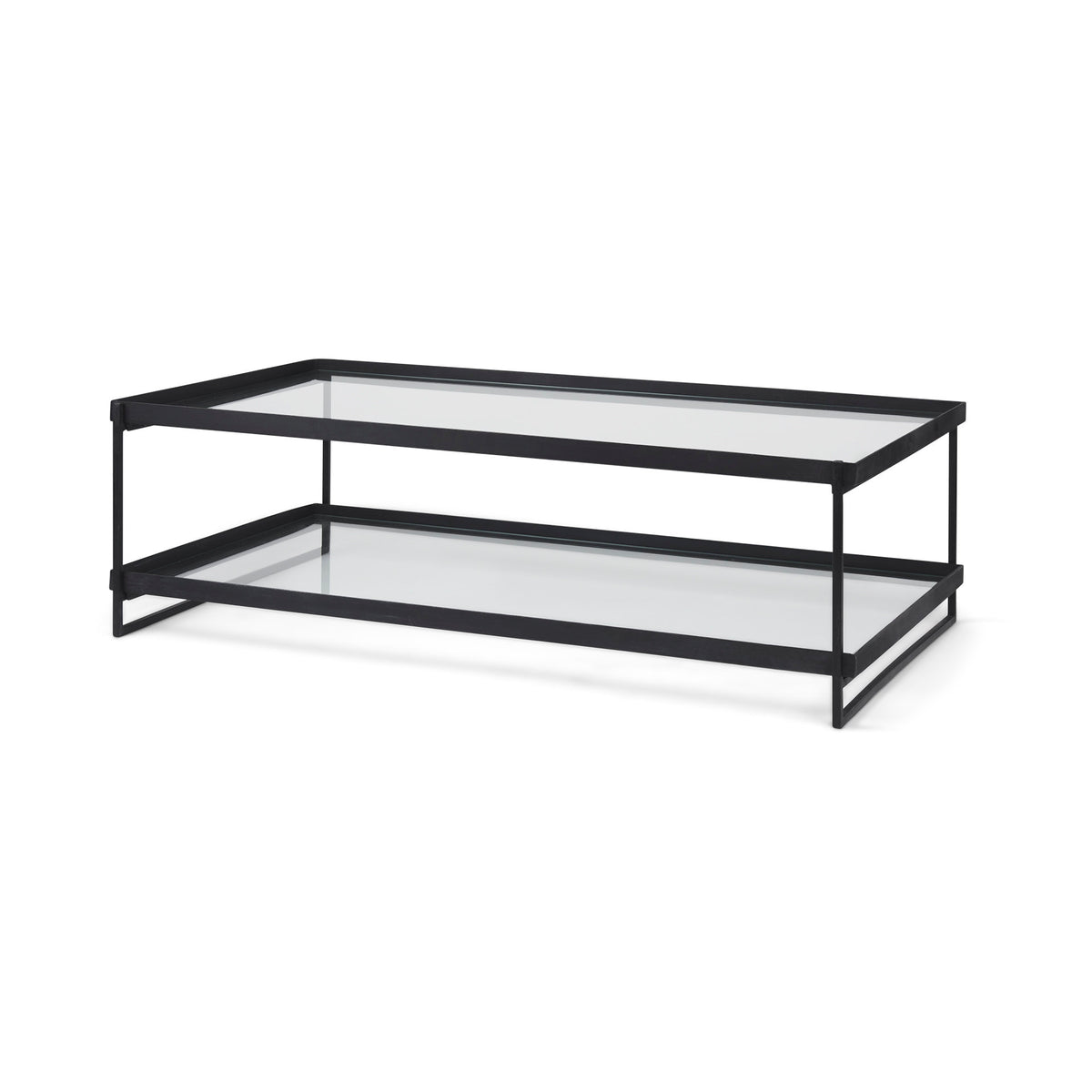 Trey 56"L x 32"W x 17"H Black Metal W/Glass Coffee Table-Coffee Tables-DECOROLALA