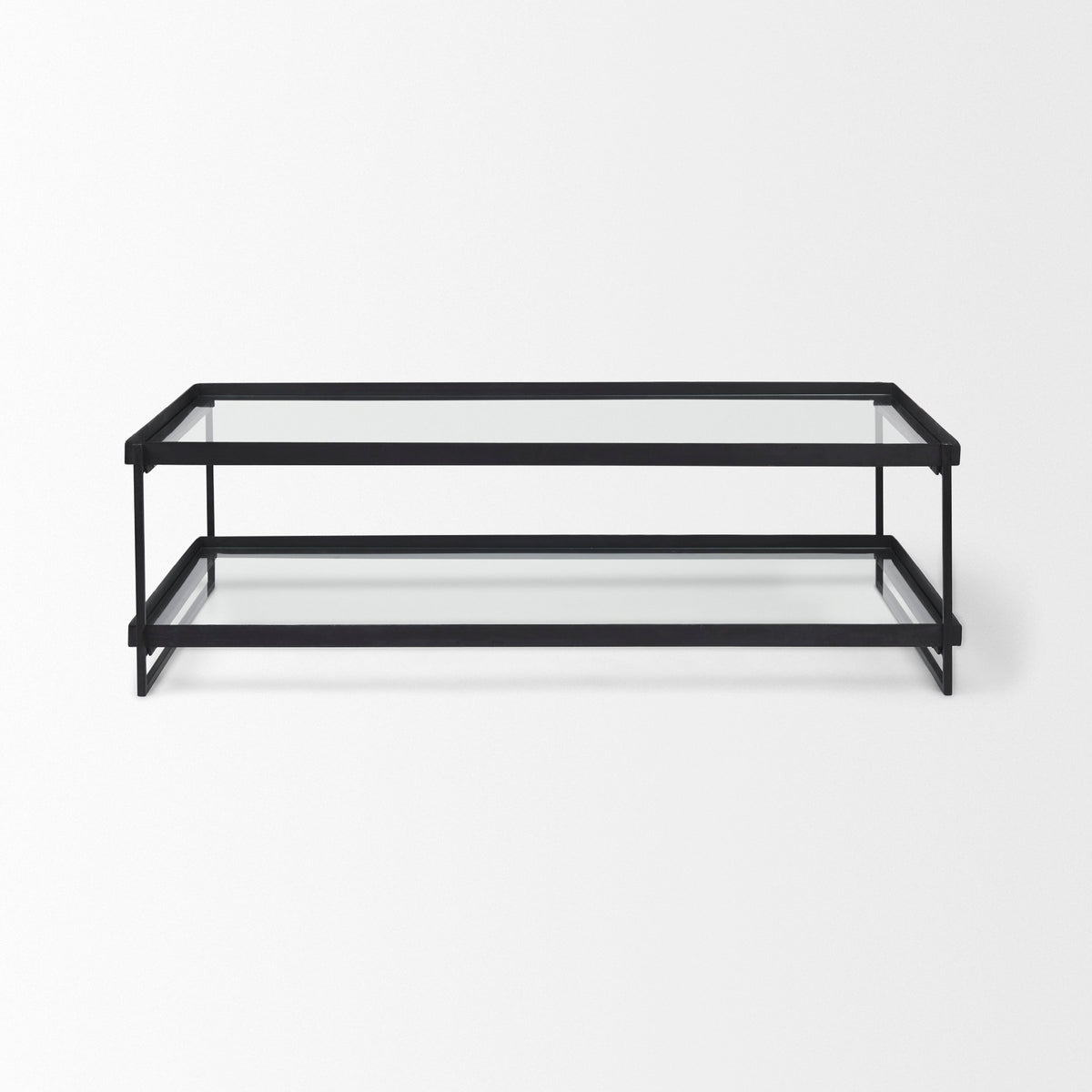 Trey 56"L x 32"W x 17"H Black Metal W/Glass Coffee Table-Coffee Tables-DECOROLALA