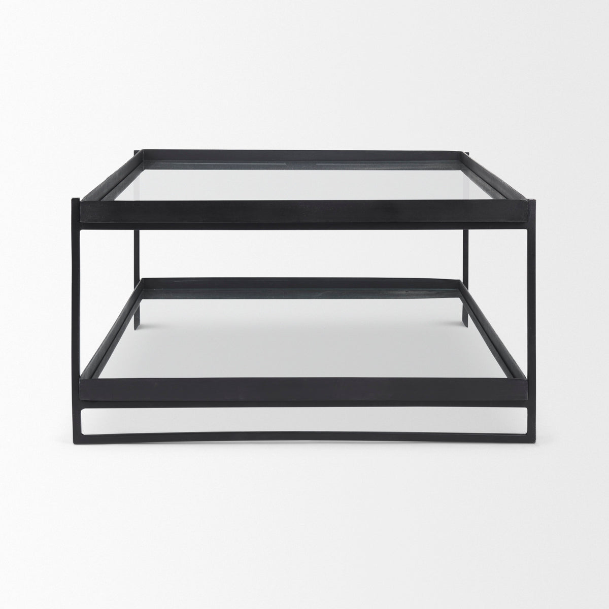 Trey 56"L x 32"W x 17"H Black Metal W/Glass Coffee Table-Coffee Tables-DECOROLALA