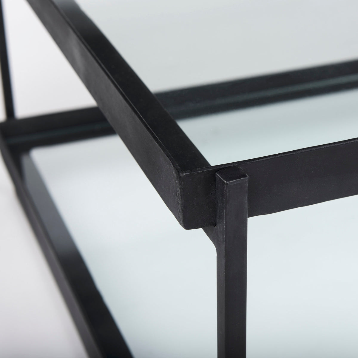 Trey 56"L x 32"W x 17"H Black Metal W/Glass Coffee Table-Coffee Tables-DECOROLALA