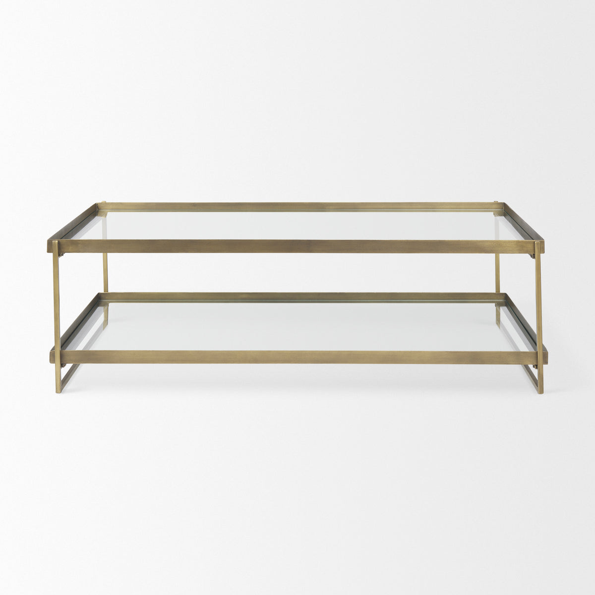 Trey 56.0L x 32.0W x 17.0H Gold Metal W/Glass Coffee table-Coffee Tables-DECOROLALA