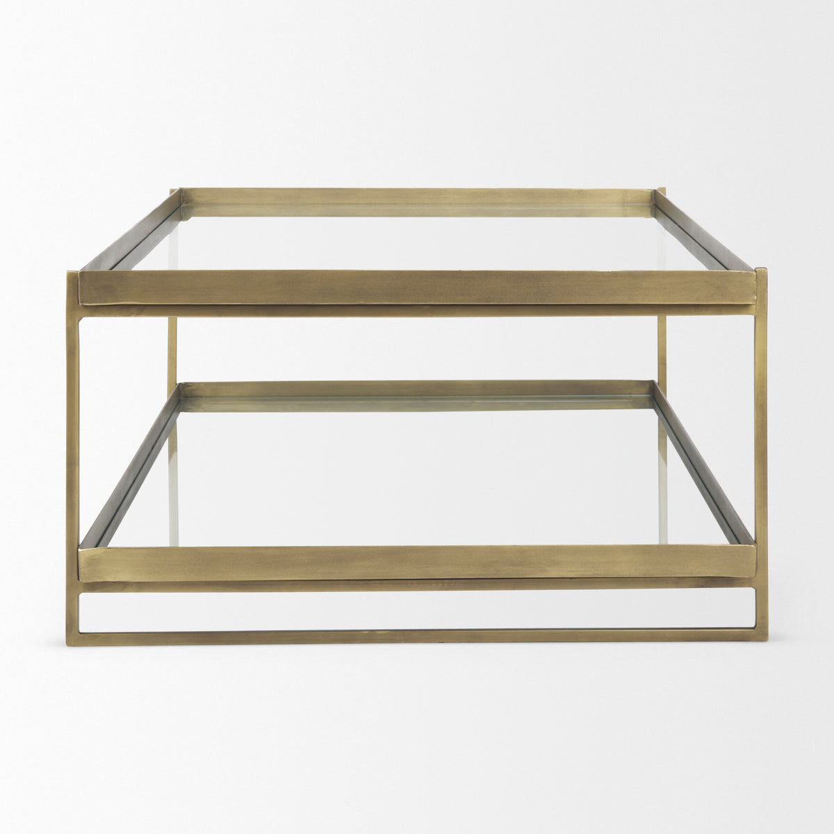 Trey 56.0L x 32.0W x 17.0H Gold Metal W/Glass Coffee table-Coffee Tables-DECOROLALA