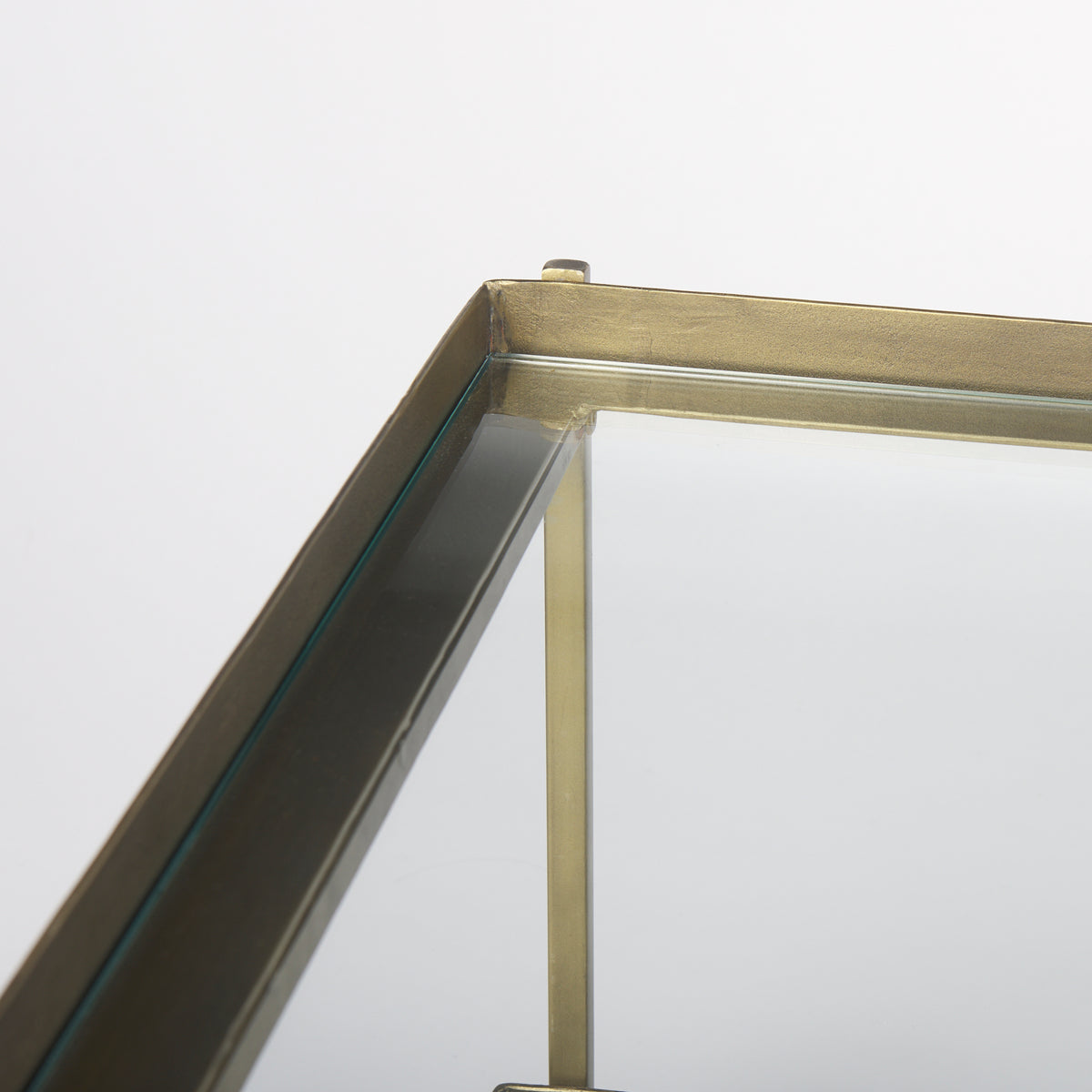Trey 56.0L x 32.0W x 17.0H Gold Metal W/Glass Coffee table-Coffee Tables-DECOROLALA