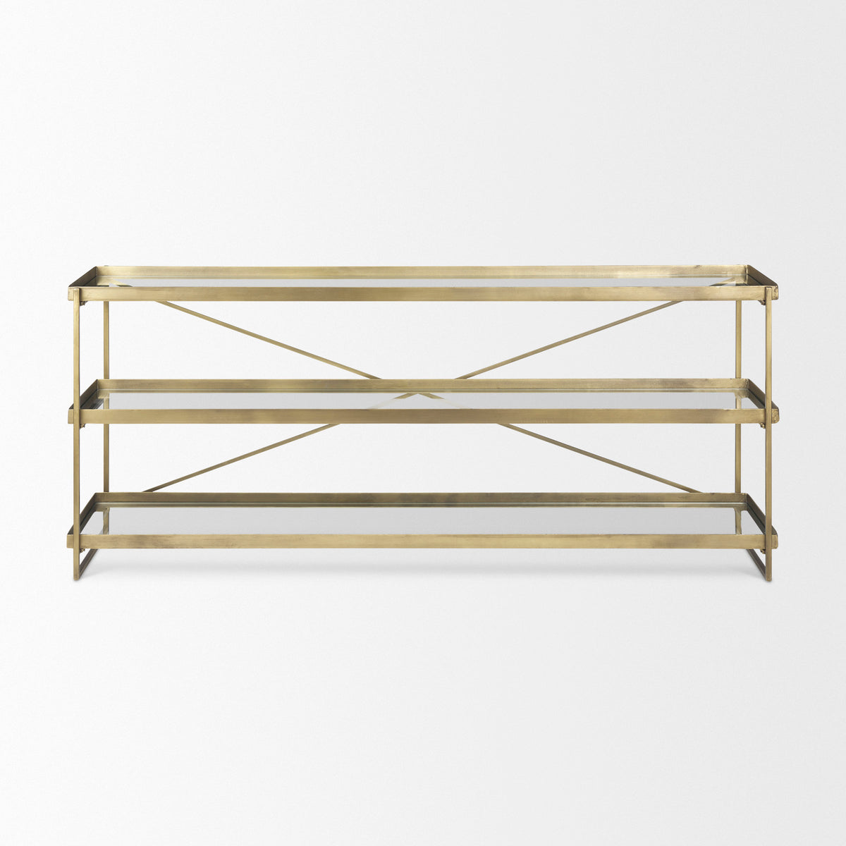 Trey 72.0L x 16.0W x 30.0H Metal W/Glass Console Table-Console Tables-DECOROLALA