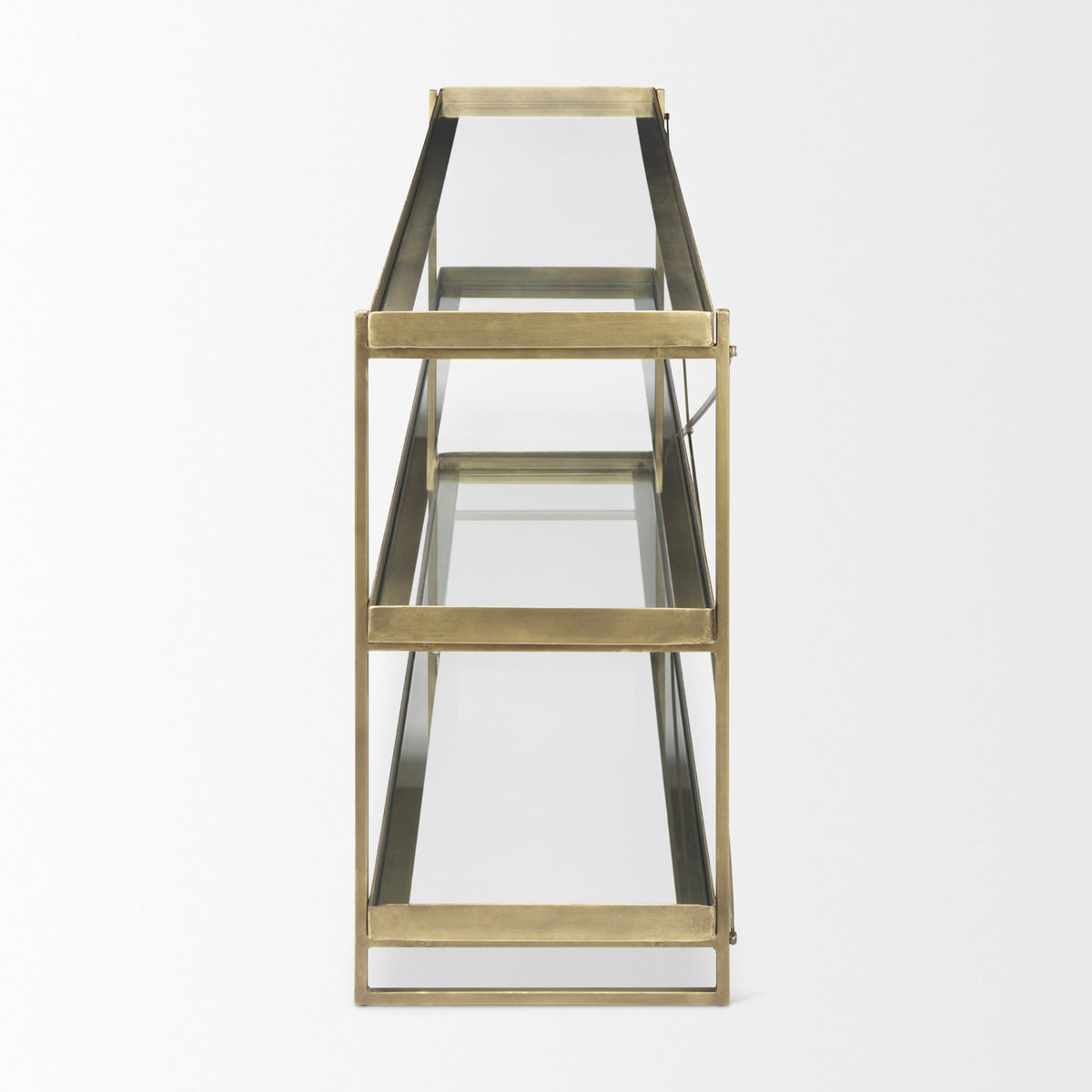 Trey 72.0L x 16.0W x 30.0H Metal W/Glass Console Table-Console Tables-DECOROLALA