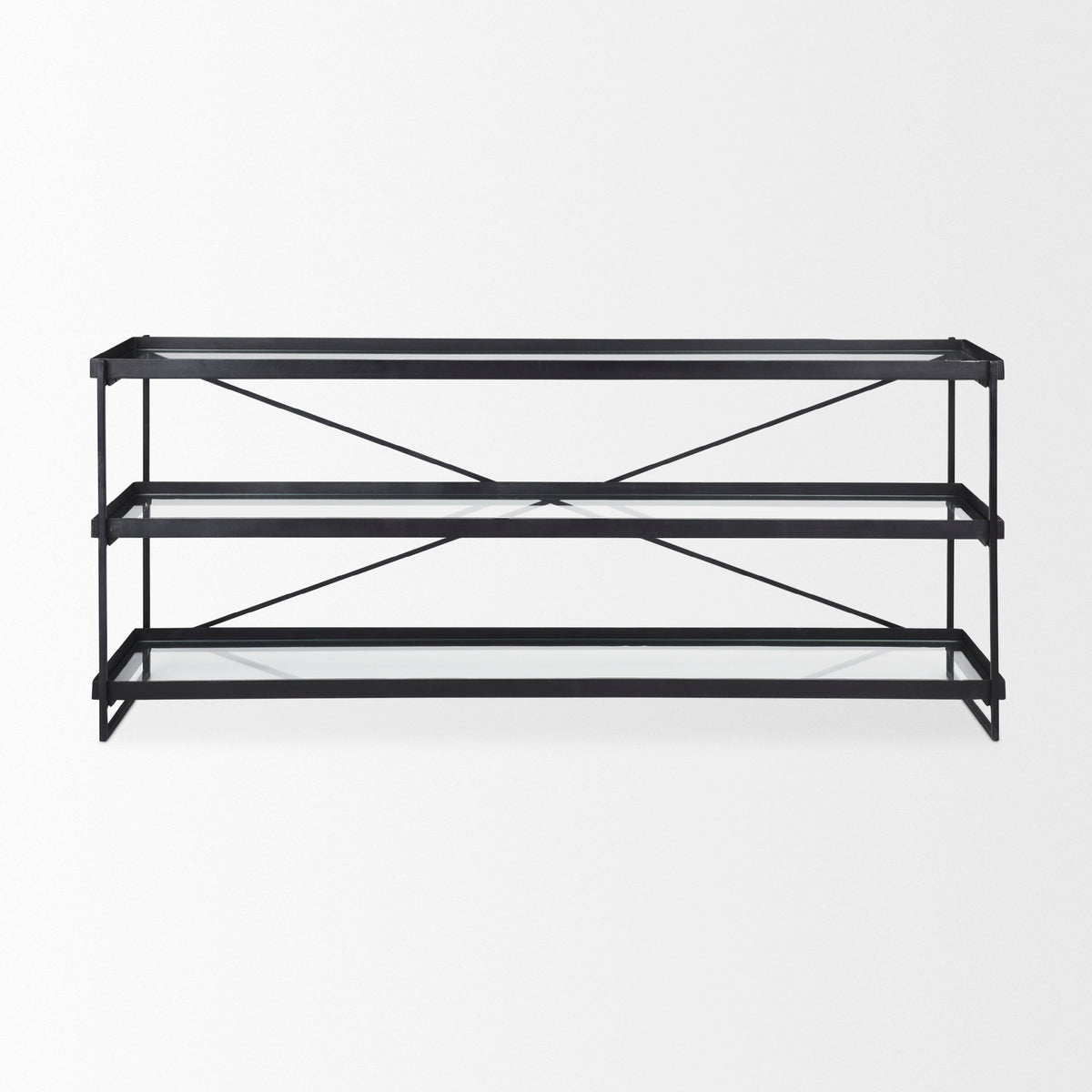 Trey 72.0L x 16.0W x 30.0H Metal W/Glass Console Table-Console Tables-DECOROLALA