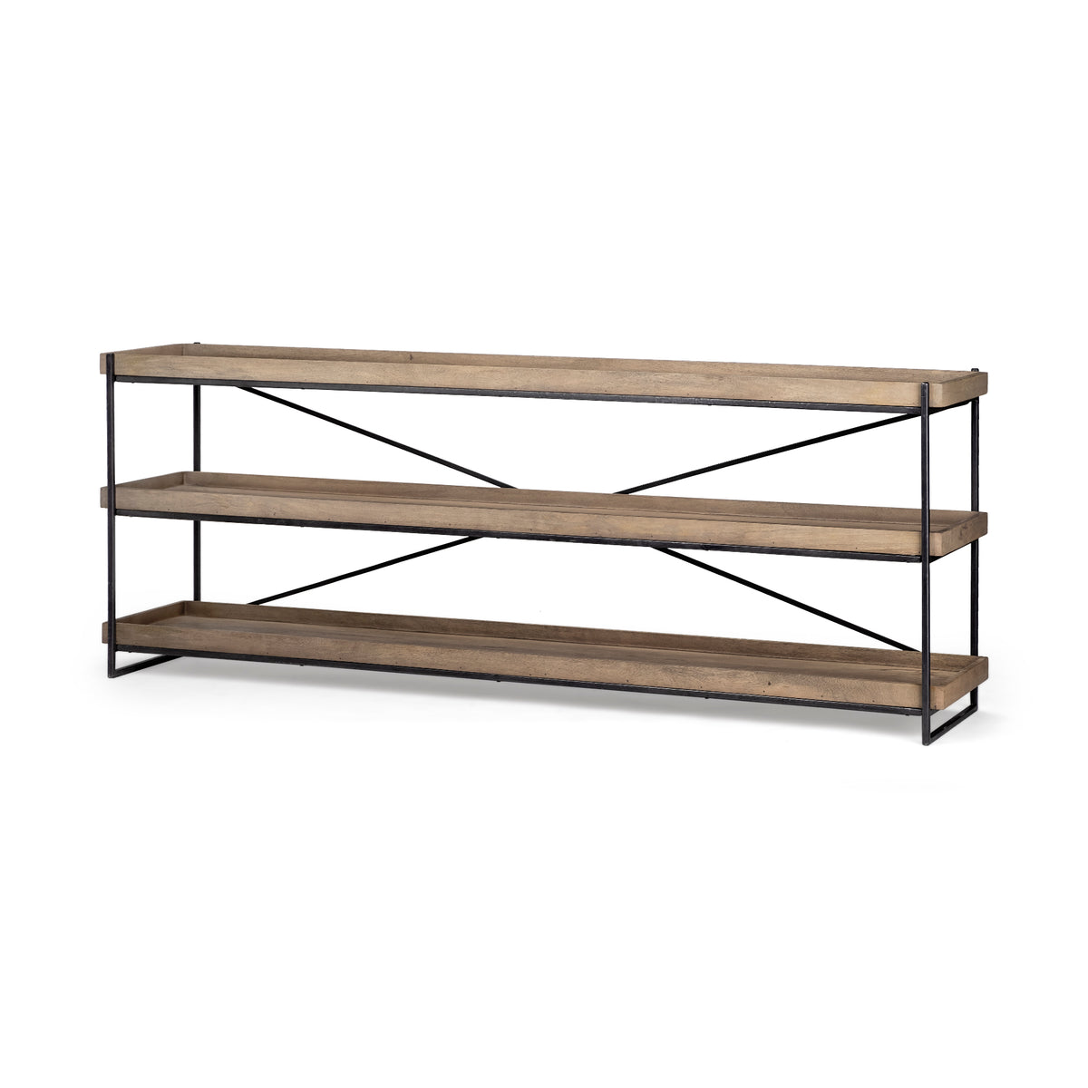 Trey I 80L x 16W Brown Wood and Black Iron Console Table-Console Tables-DECOROLALA