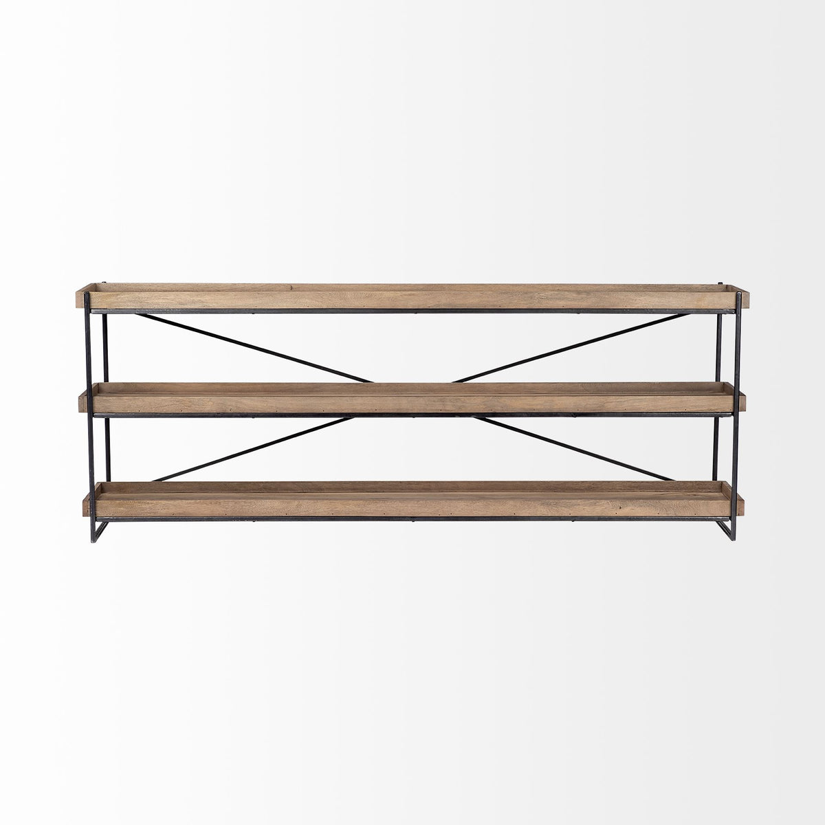 Trey I 80L x 16W Brown Wood and Black Iron Console Table-Console Tables-DECOROLALA