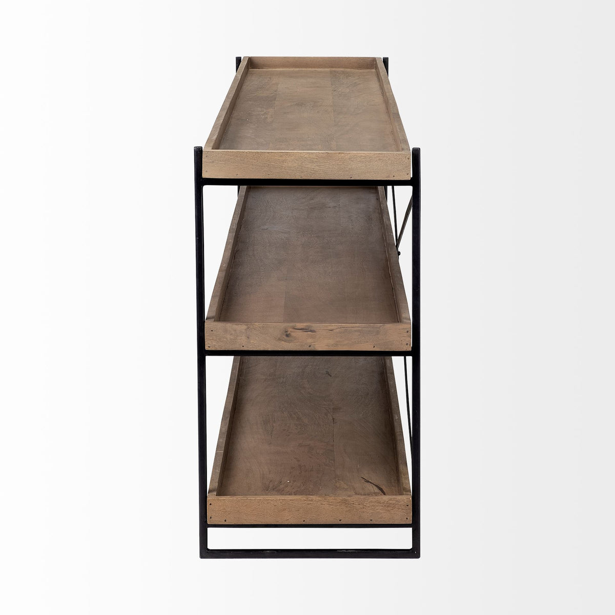 Trey I 80L x 16W Brown Wood and Black Iron Console Table-Console Tables-DECOROLALA