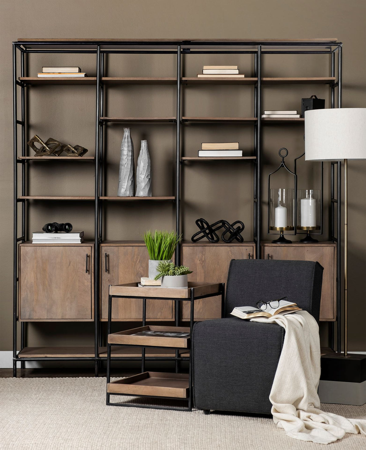 Trey III Three-Tiered Mango Wood and Iron Side Table-Side Tables-DECOROLALA