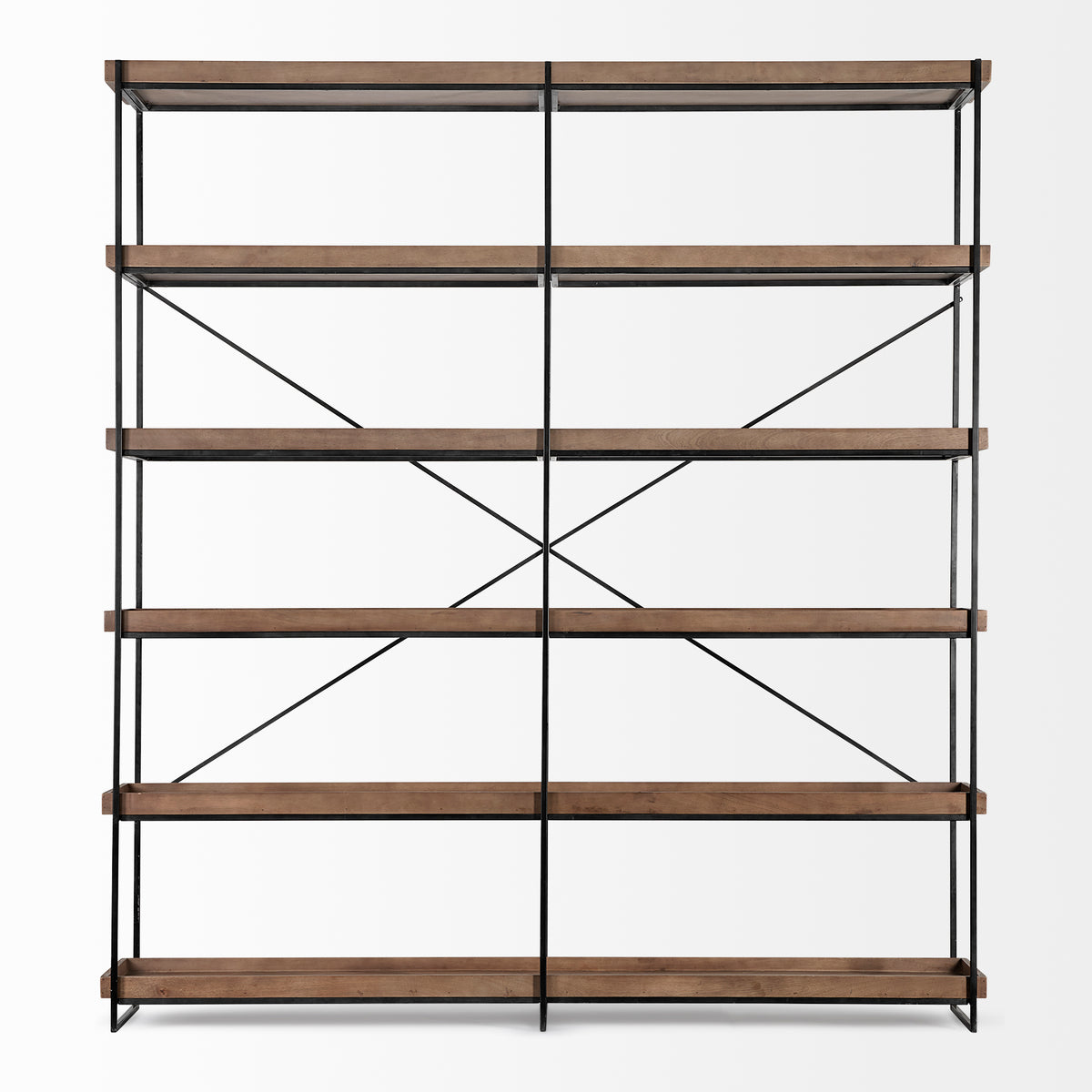 Trey IV 80L x 16W x 87.5H Medium Brown Wood and Iron Five Tray Shelf Shelving Unit-Shelving-DECOROLALA
