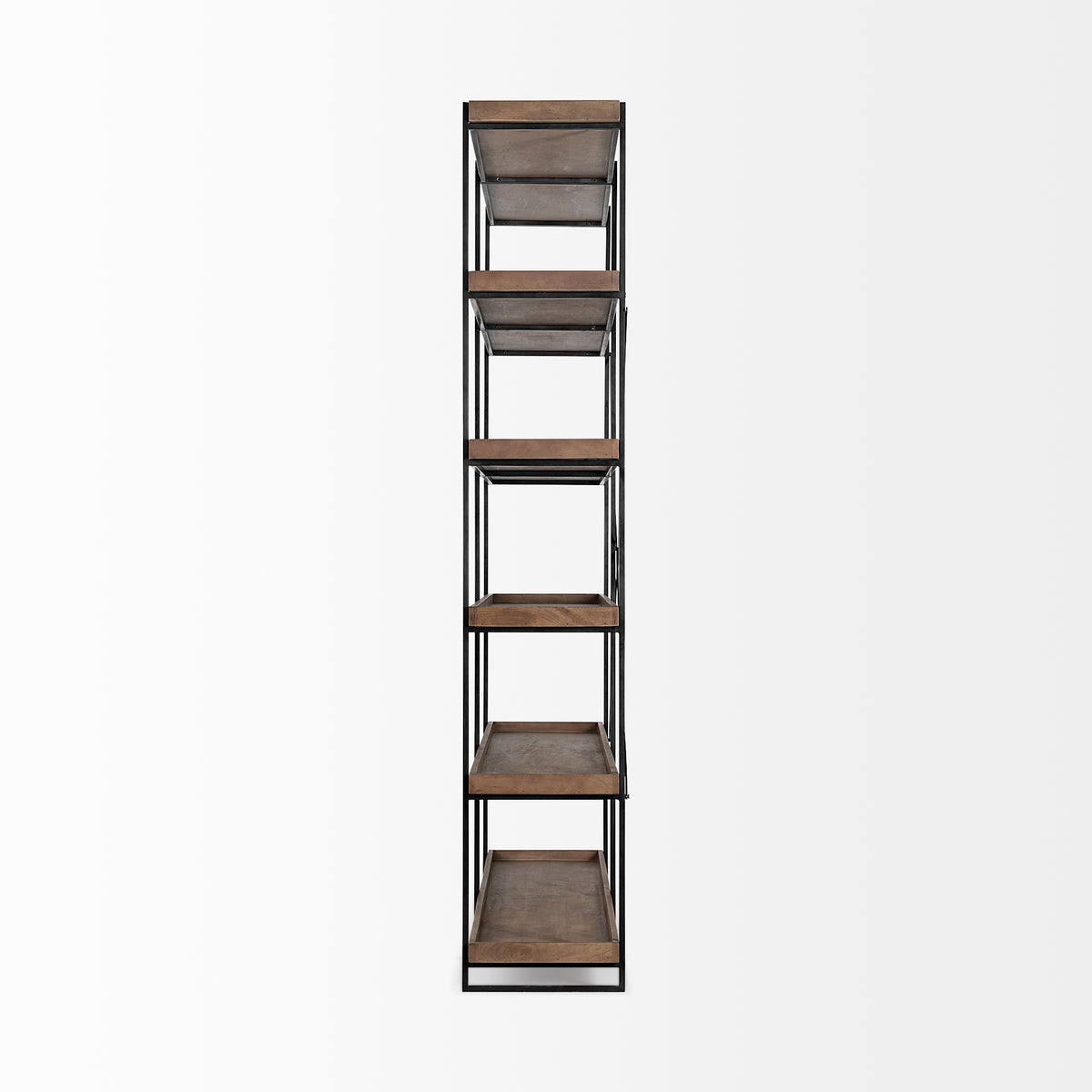 Trey IV 80L x 16W x 87.5H Medium Brown Wood and Iron Five Tray Shelf Shelving Unit-Shelving-DECOROLALA