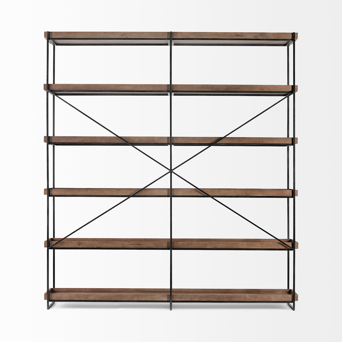 Trey IV 80L x 16W x 87.5H Medium Brown Wood and Iron Five Tray Shelf Shelving Unit-Shelving-DECOROLALA