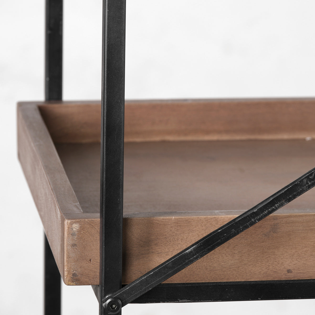 Trey IV 80L x 16W x 87.5H Medium Brown Wood and Iron Five Tray Shelf Shelving Unit-Shelving-DECOROLALA