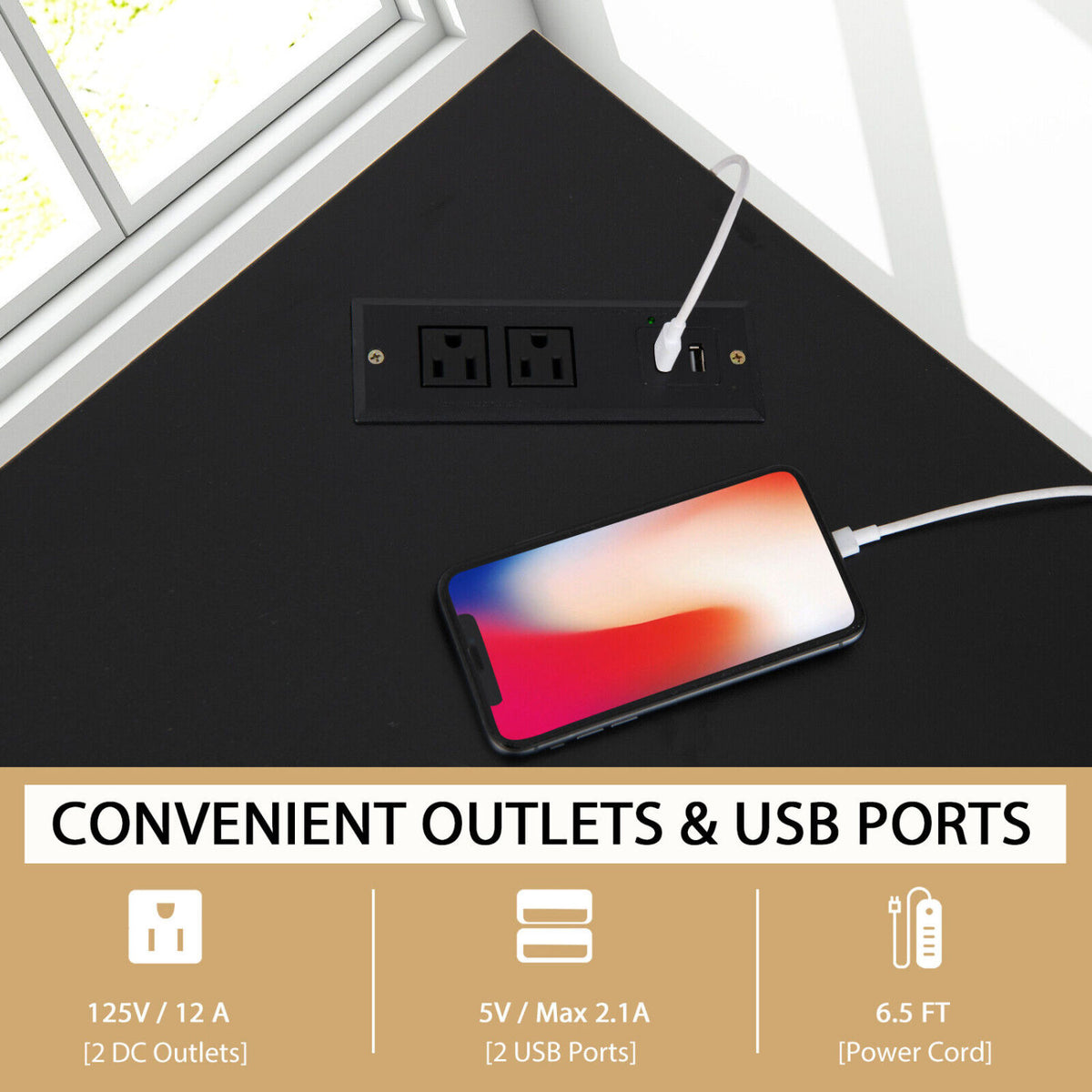 Triangle Computer Corner Desk with Charging Station-Black-Corner Desks-DECOROLALA