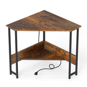 Triangle Computer Corner Desk with Charging Station-Rustic Brown-Corner Desks-DECOROLALA