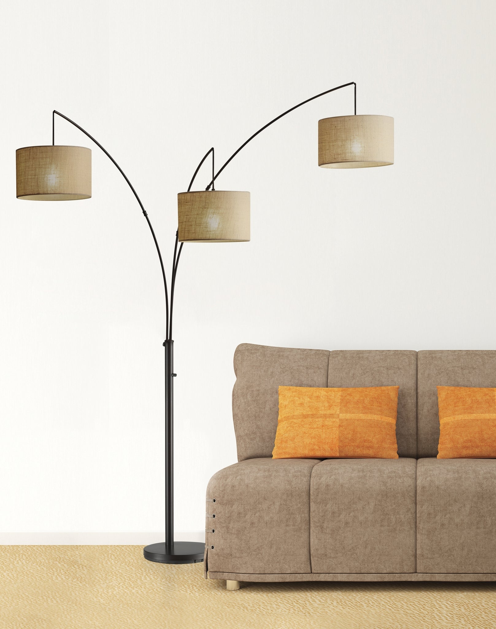 Trinity Arc Lamp - Beige 3-Arm Antique Bronze-Lighting-DECOROLALA