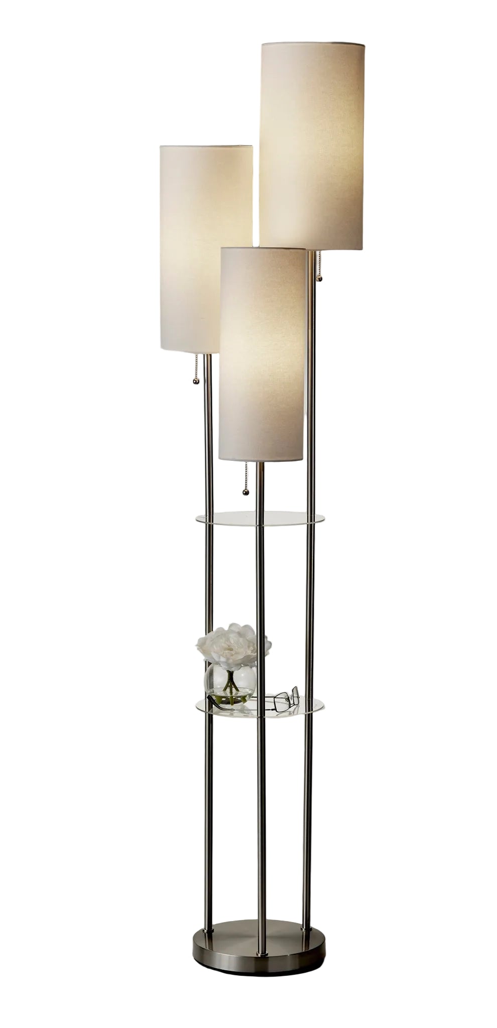 Trio Floor Lamp with Shelves - Satin Steel White-Lighting-DECOROLALA
