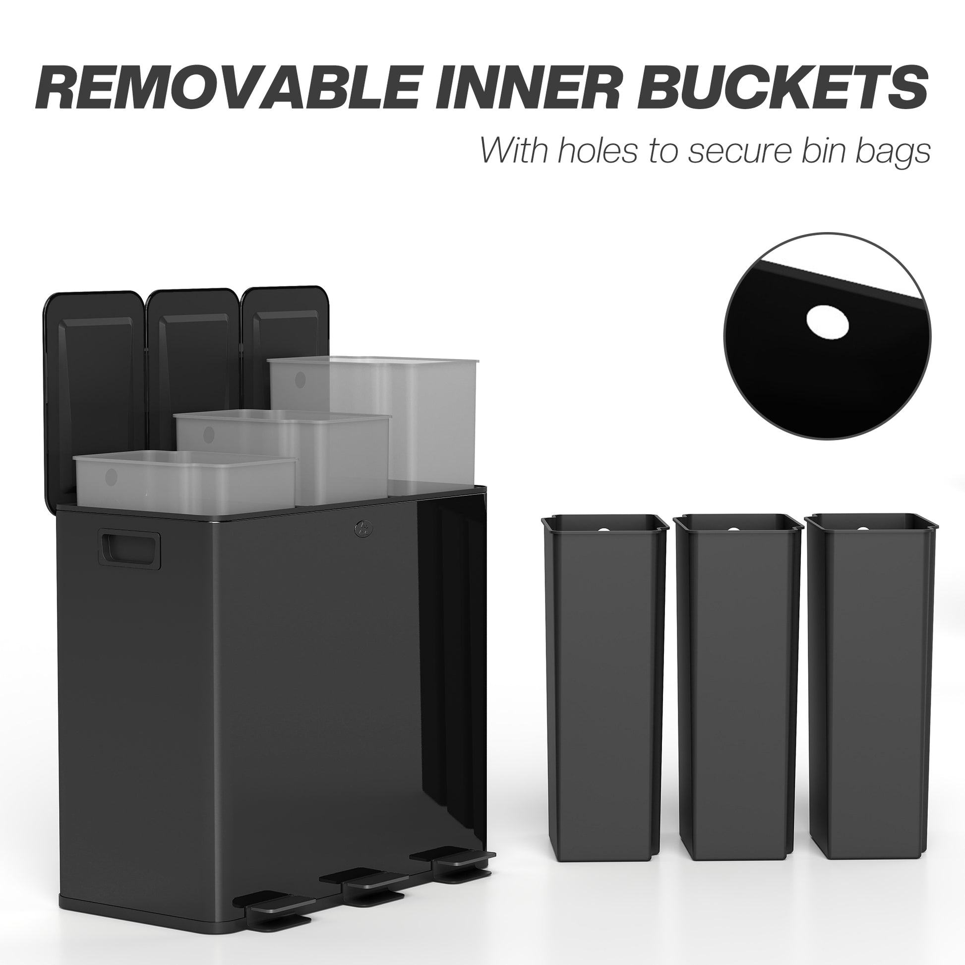 Triple Garbage Bin - 3 x 20L Stainless Steel Black-DECOROLALA