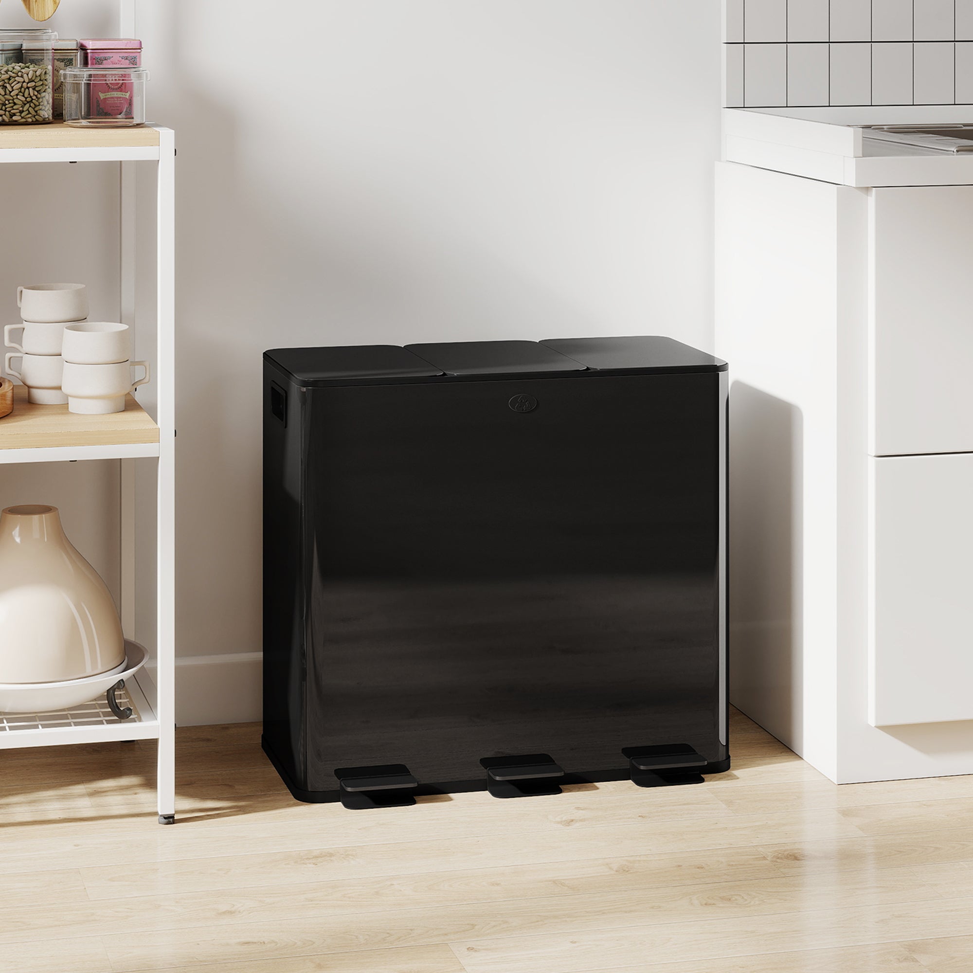 Triple Garbage Bin - 3 x 20L Stainless Steel Black-DECOROLALA