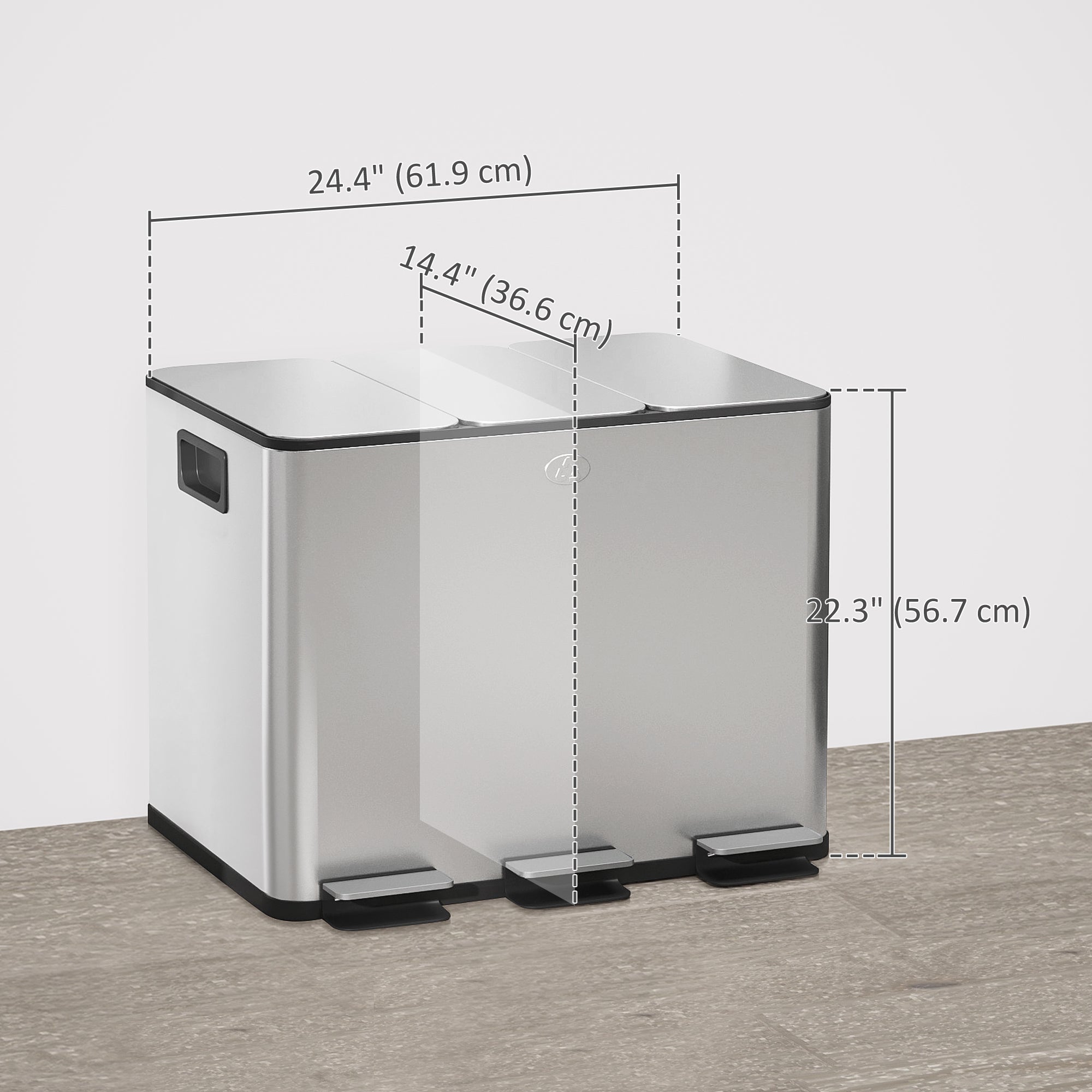Triple Garbage Bin - 3x20L Stainless Steel Soft-Close Silver-DECOROLALA