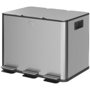 Triple Garbage Bin - 3x20L Stainless Steel Soft-Close Silver-DECOROLALA