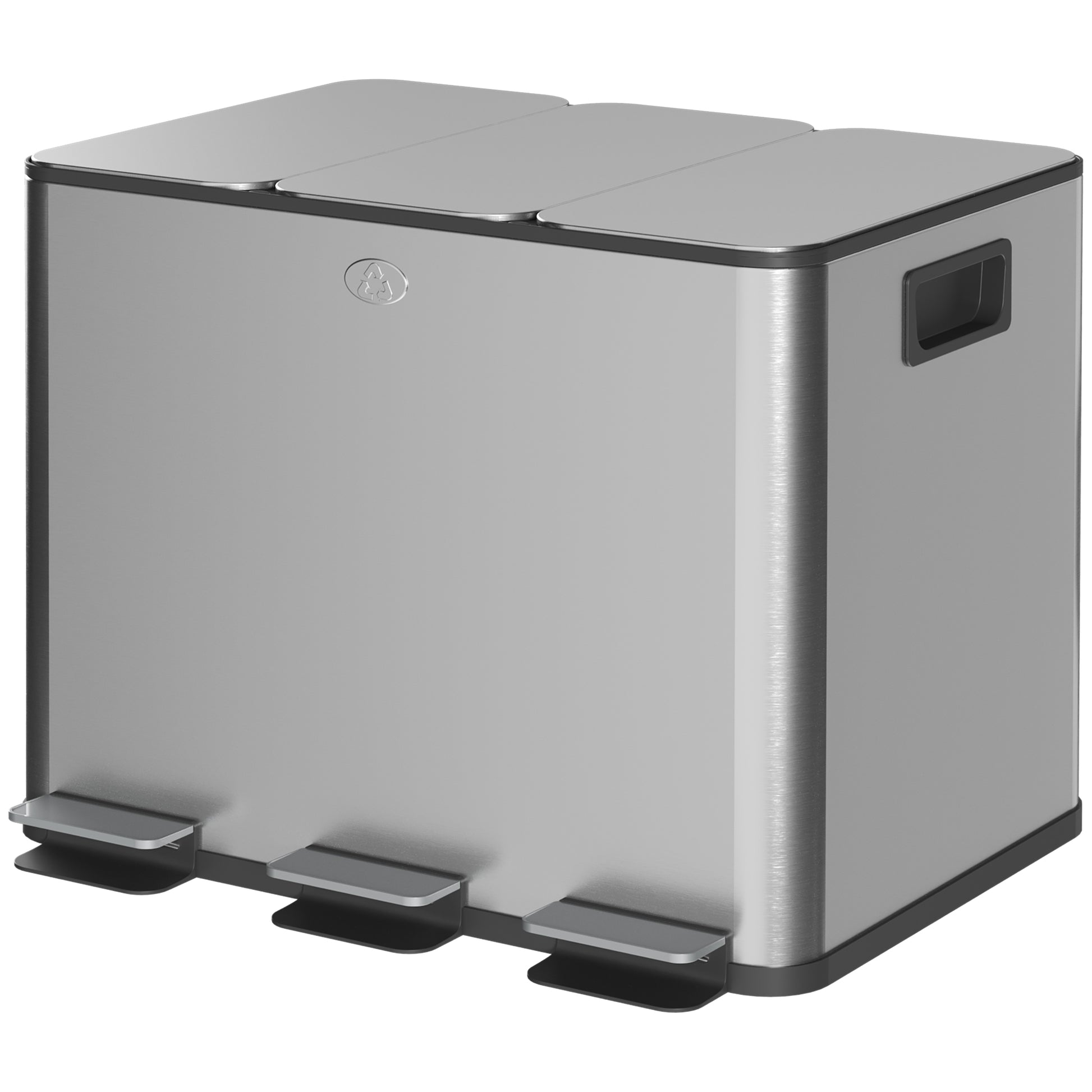 Triple Garbage Bin - 3x20L Stainless Steel Soft-Close Silver-DECOROLALA