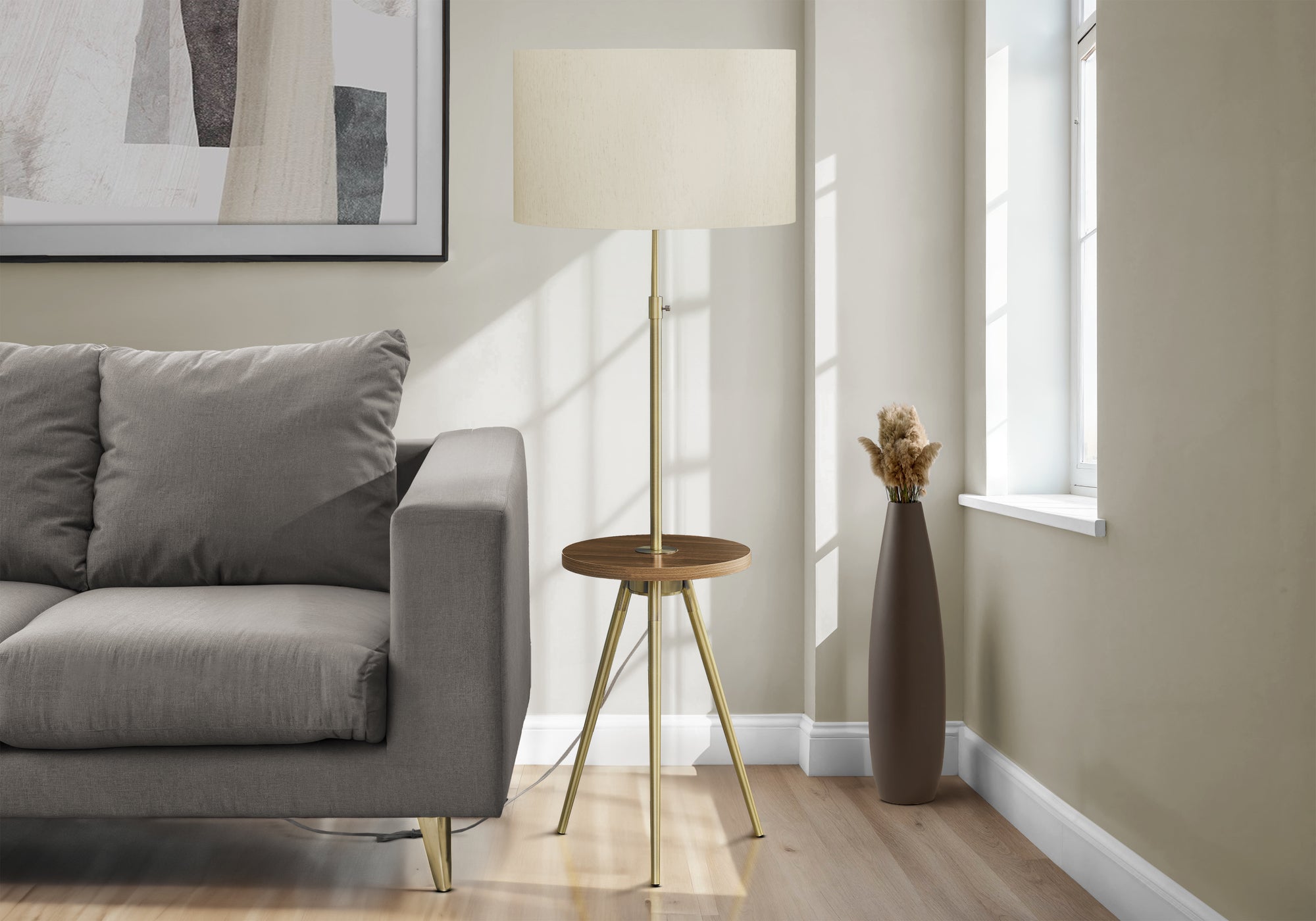 Tripod Floor Lamp 66"H Black Metal with Shelf-Lighting-DECOROLALA