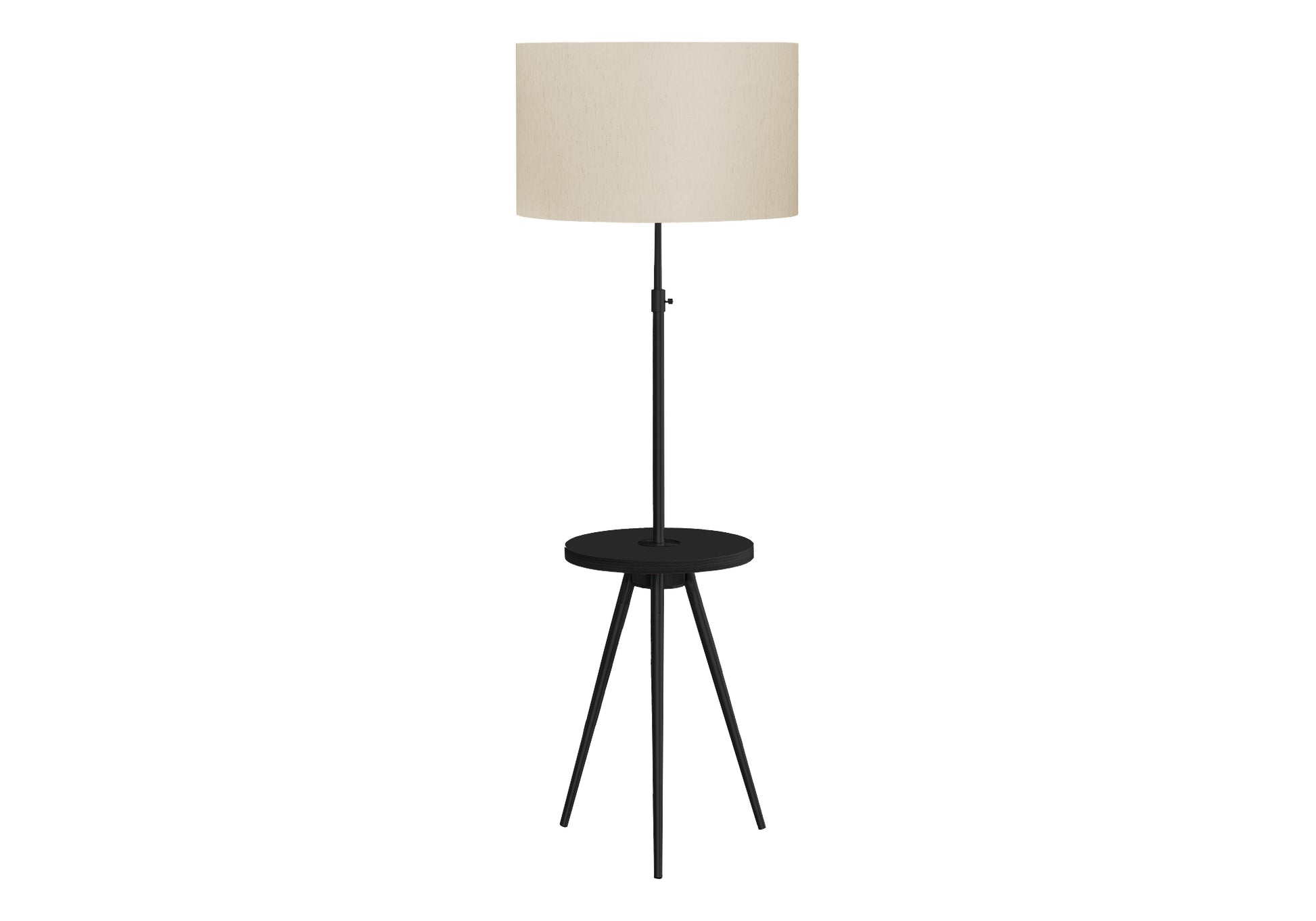 Tripod Floor Lamp 66"H Black Metal with Shelf-Lighting-DECOROLALA