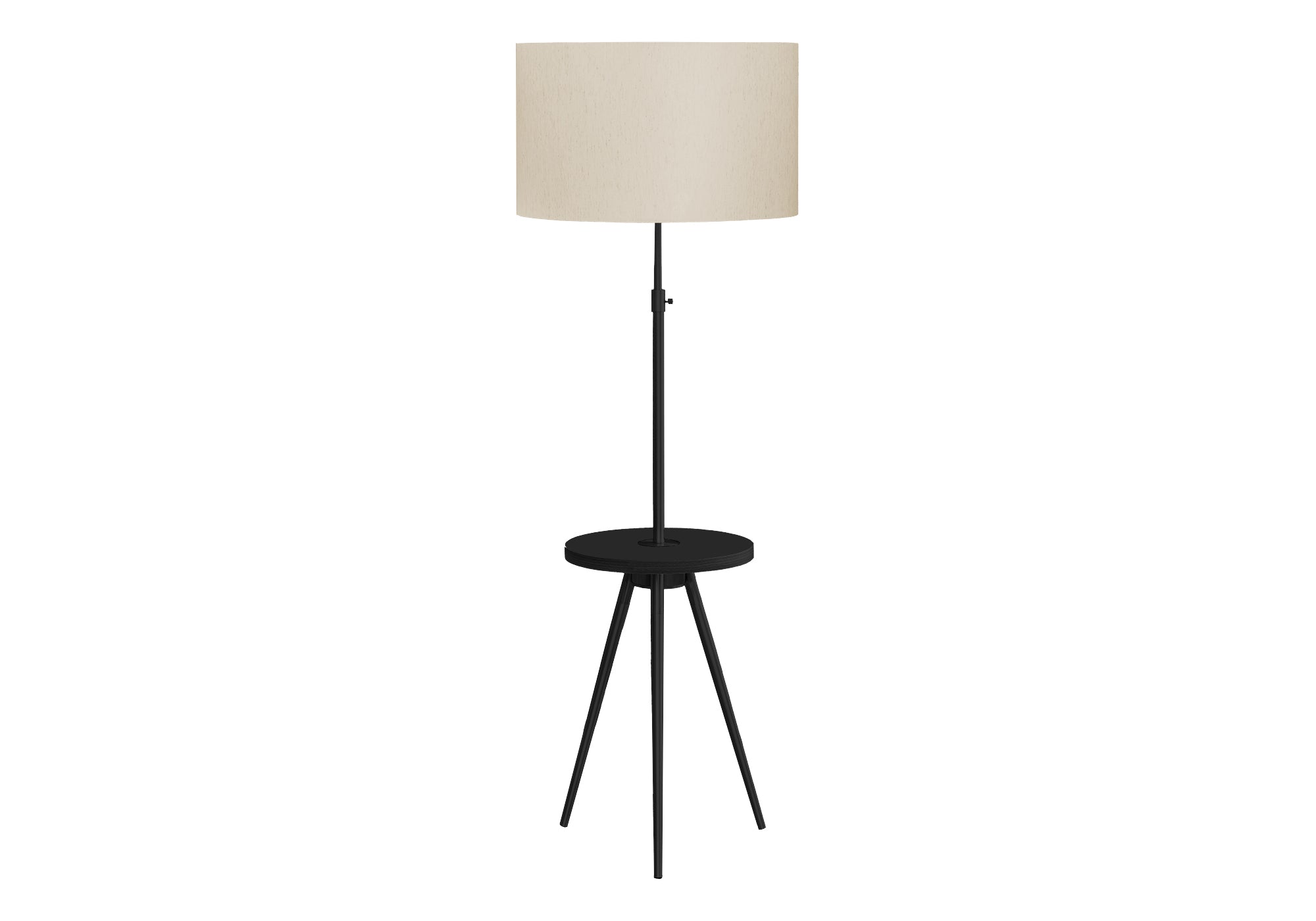 Tripod Floor Lamp 66"H Black Metal with Shelf-Lighting-DECOROLALA