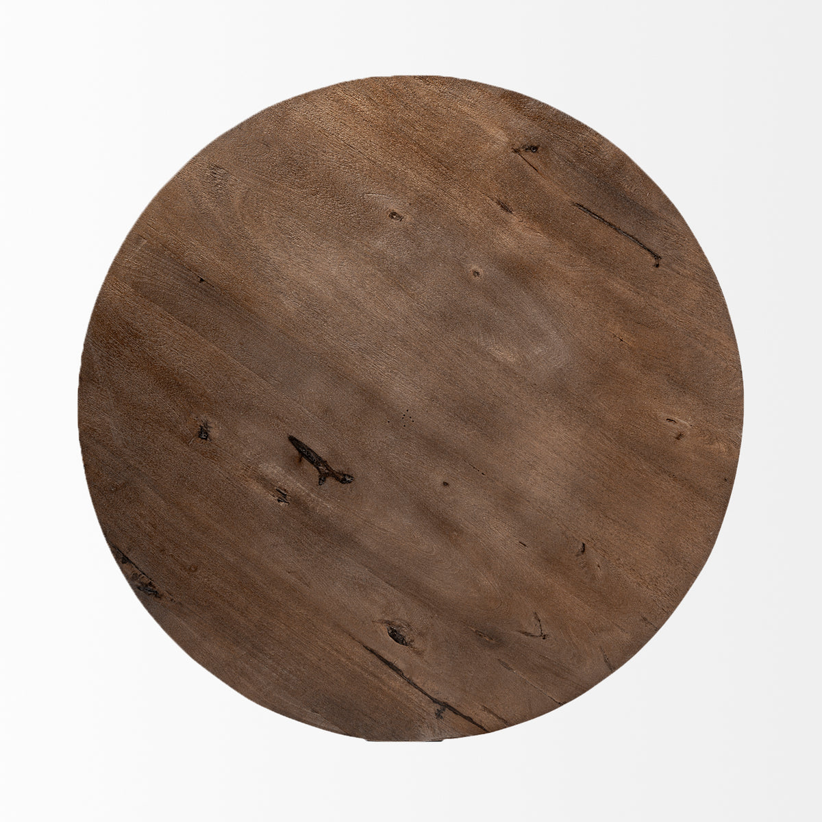 Triumph 40" Round Brown Solid Wood Top Black Metal Base Coffee Table-Coffee Tables-DECOROLALA
