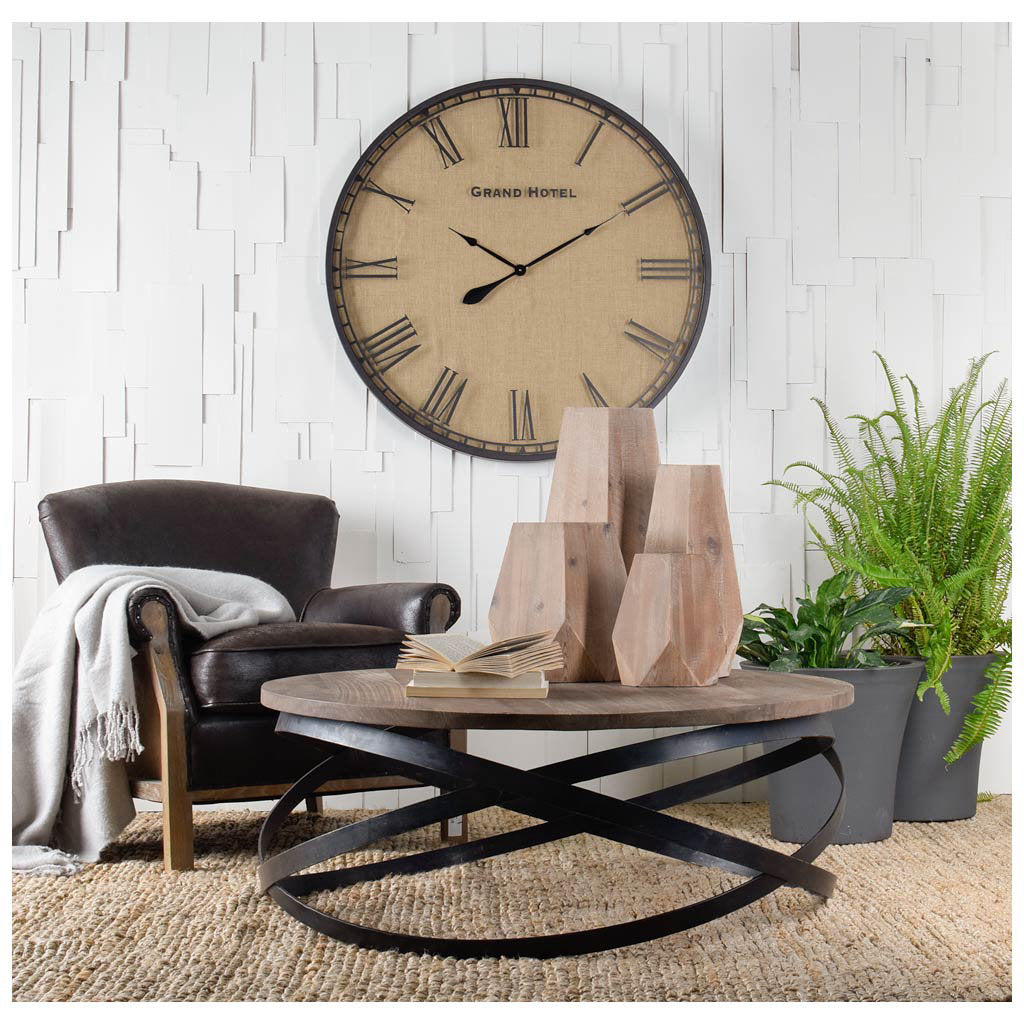 Triumph 40" Round Brown Solid Wood Top Black Metal Base Coffee Table-Coffee Tables-DECOROLALA