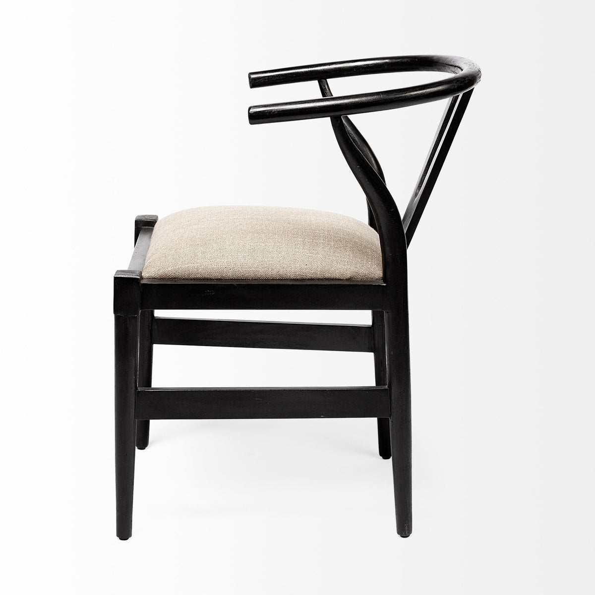 Trixie Curved Back Dining Arm Chair | Cream Fabric w/ Wood-Dining Chairs-DECOROLALA