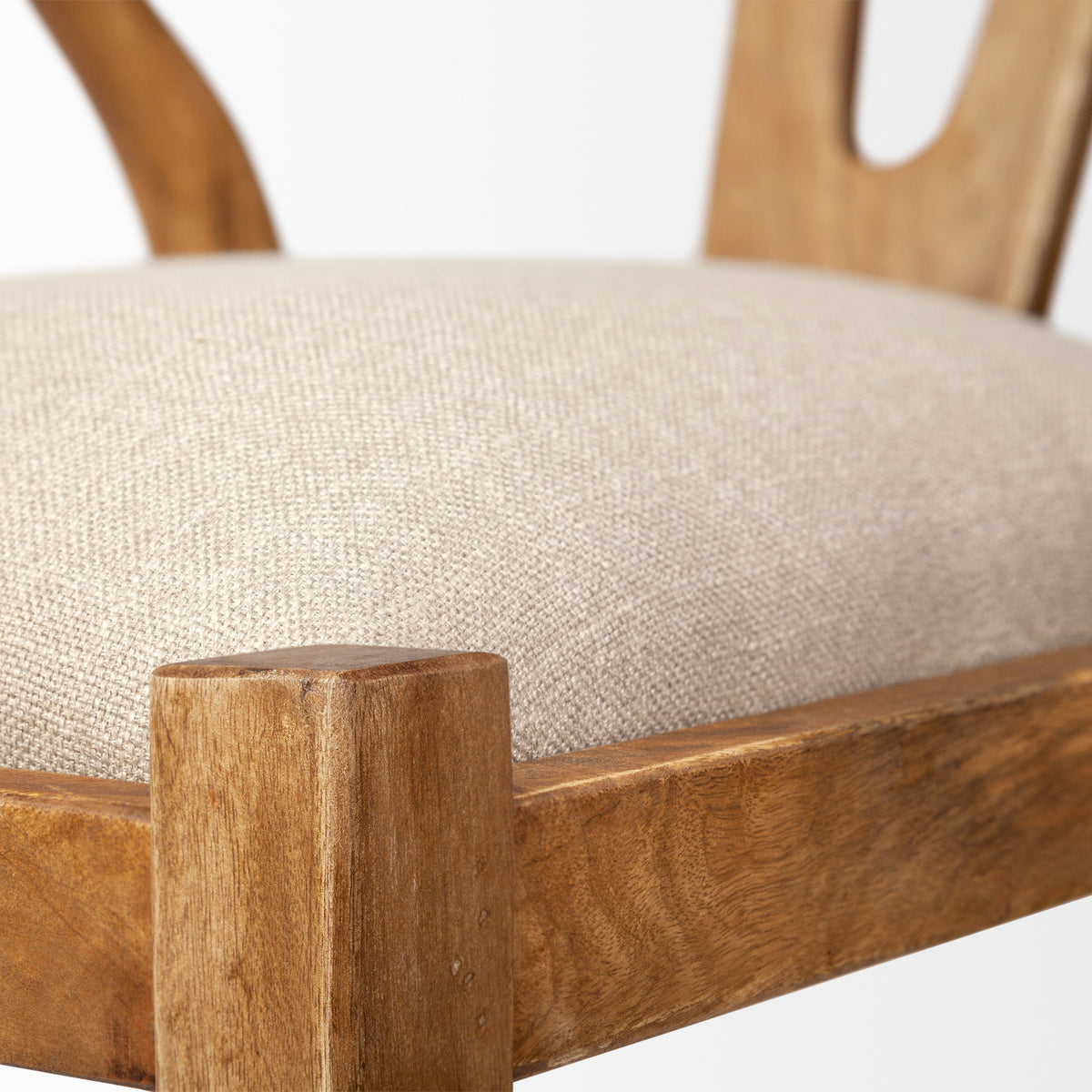 Trixie Curved Back Dining Arm Chair | Cream Fabric w/ Wood-Dining Chairs-DECOROLALA