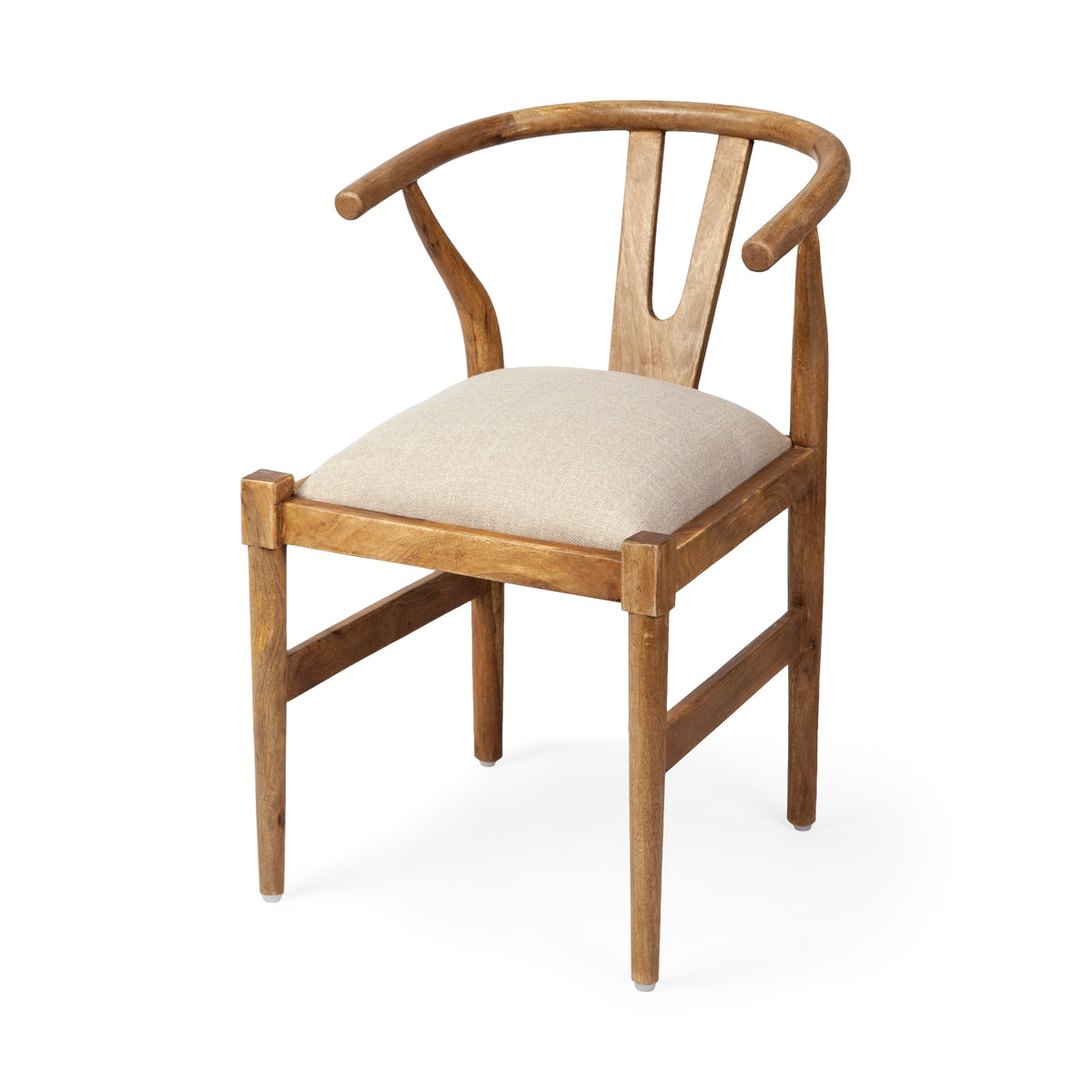 Trixie Curved Back Dining Arm Chair | Cream Fabric w/ Wood-Dining Chairs-DECOROLALA