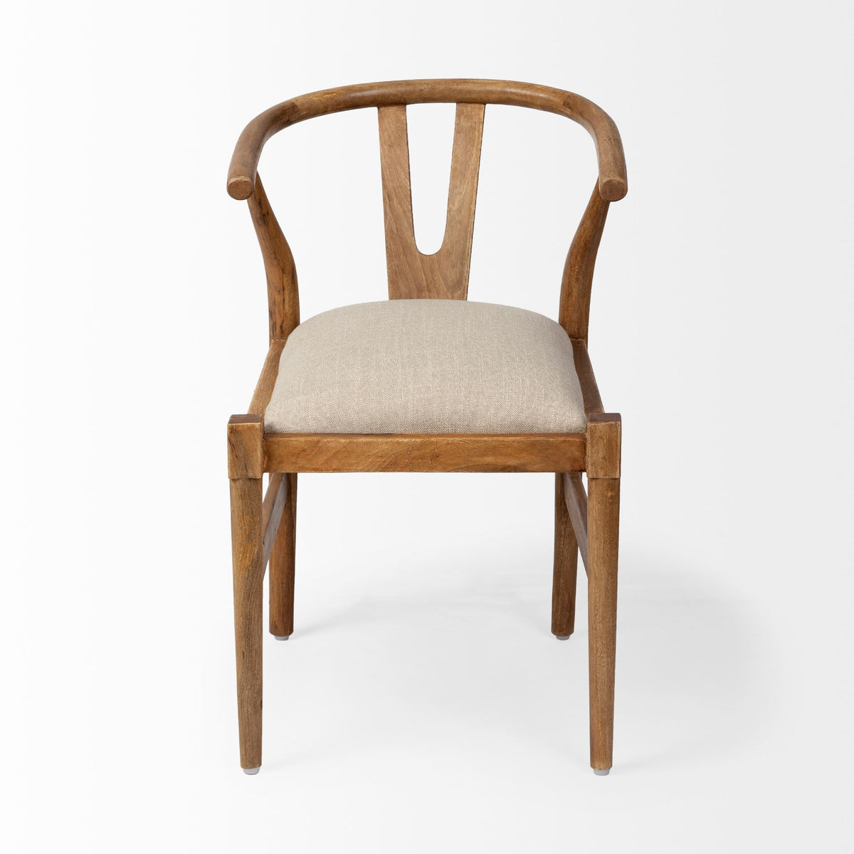 Trixie Curved Back Dining Arm Chair | Cream Fabric w/ Wood-Dining Chairs-DECOROLALA