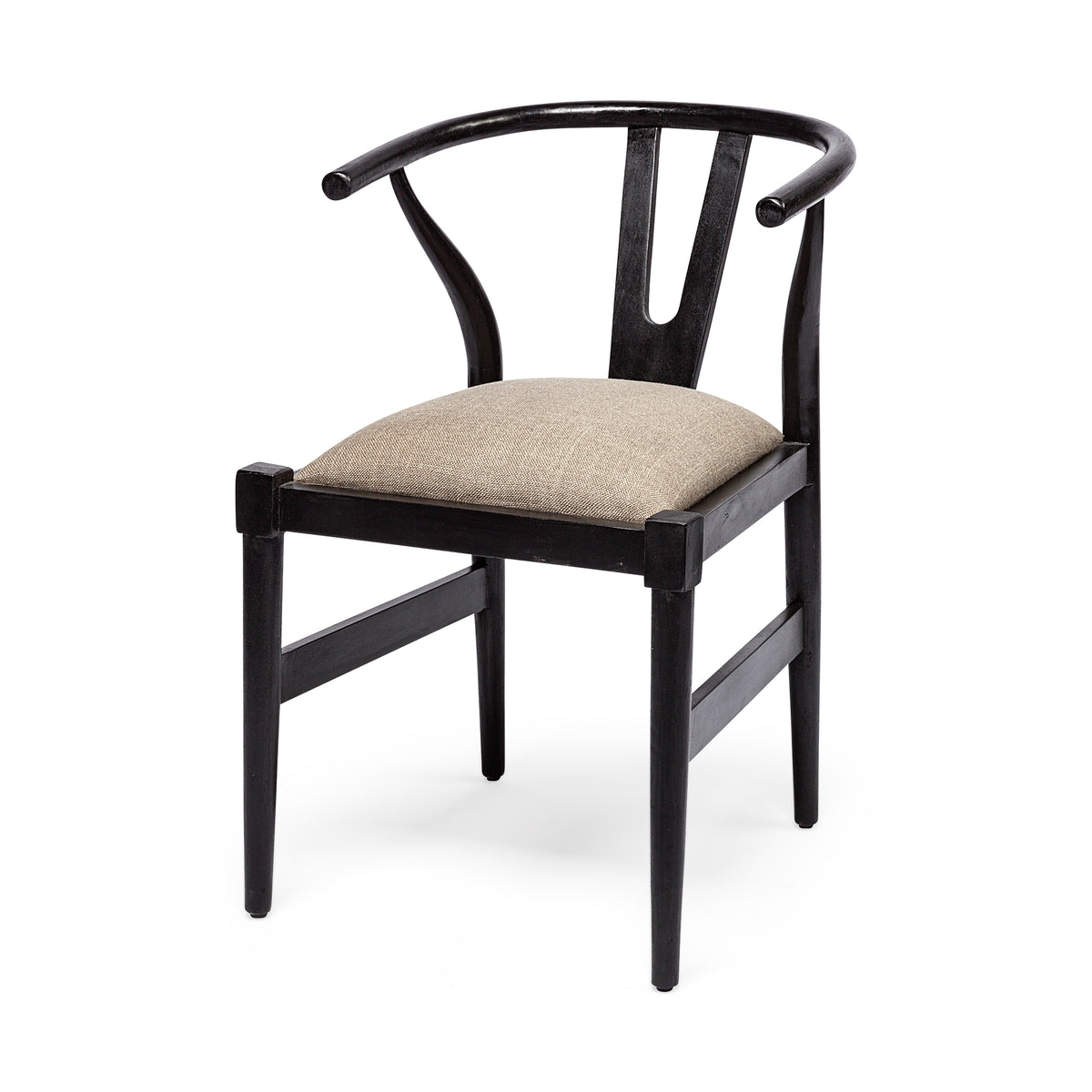 Trixie Curved Back Dining Arm Chair | Cream Fabric w/ Wood-Dining Chairs-DECOROLALA