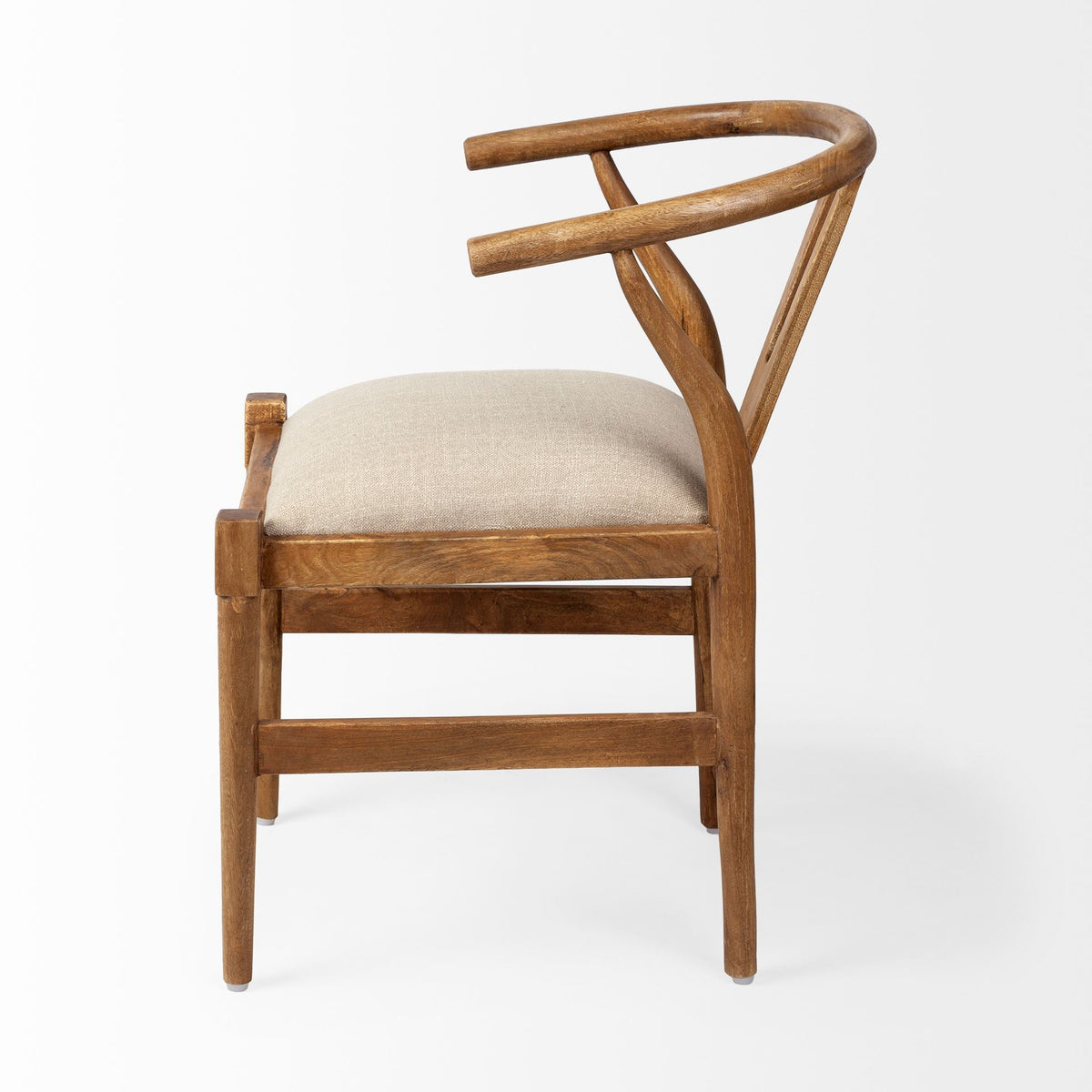 Trixie Curved Back Dining Arm Chair | Cream Fabric w/ Wood-Dining Chairs-DECOROLALA