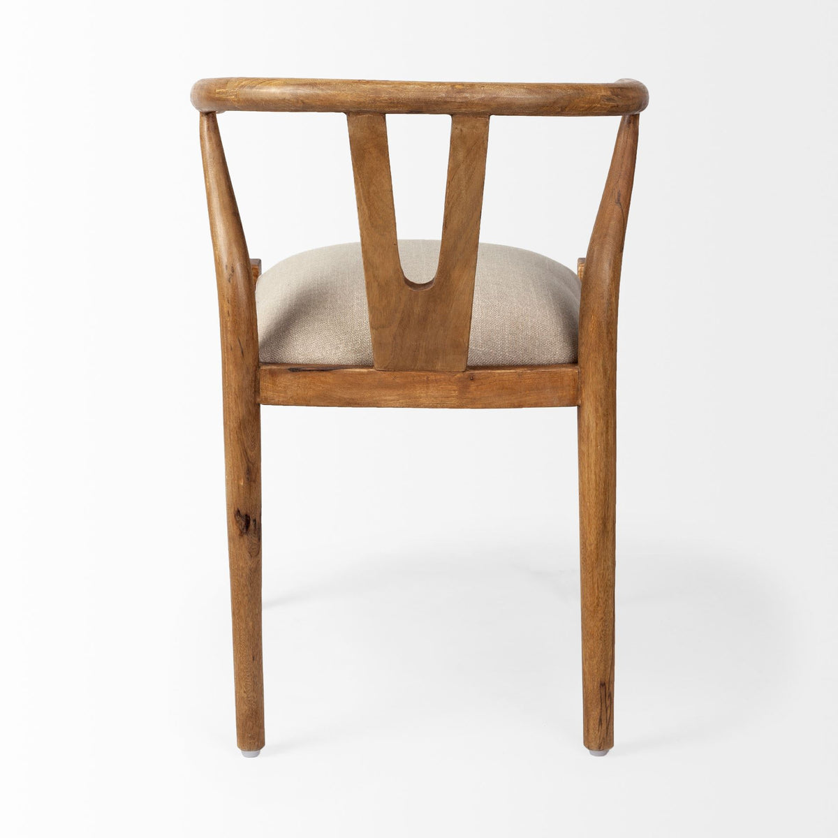 Trixie Curved Back Dining Arm Chair | Cream Fabric w/ Wood-Dining Chairs-DECOROLALA