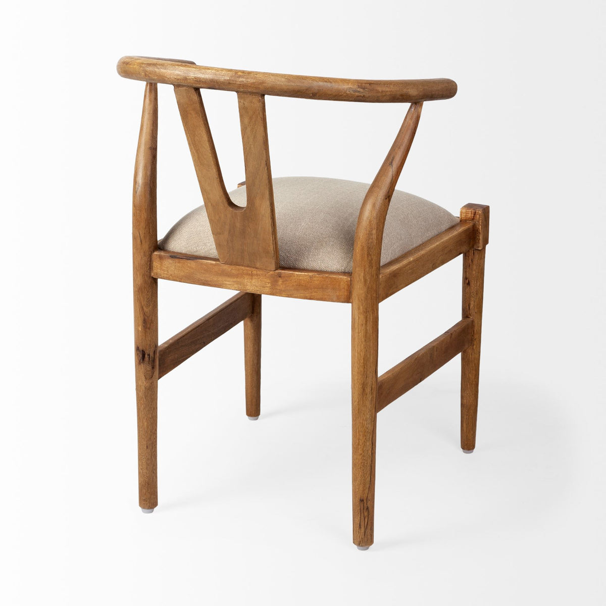 Trixie Curved Back Dining Arm Chair | Cream Fabric w/ Wood-Dining Chairs-DECOROLALA